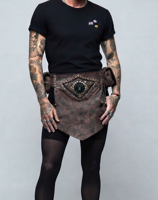 Adjustable leather warrior skirt with lace up sides