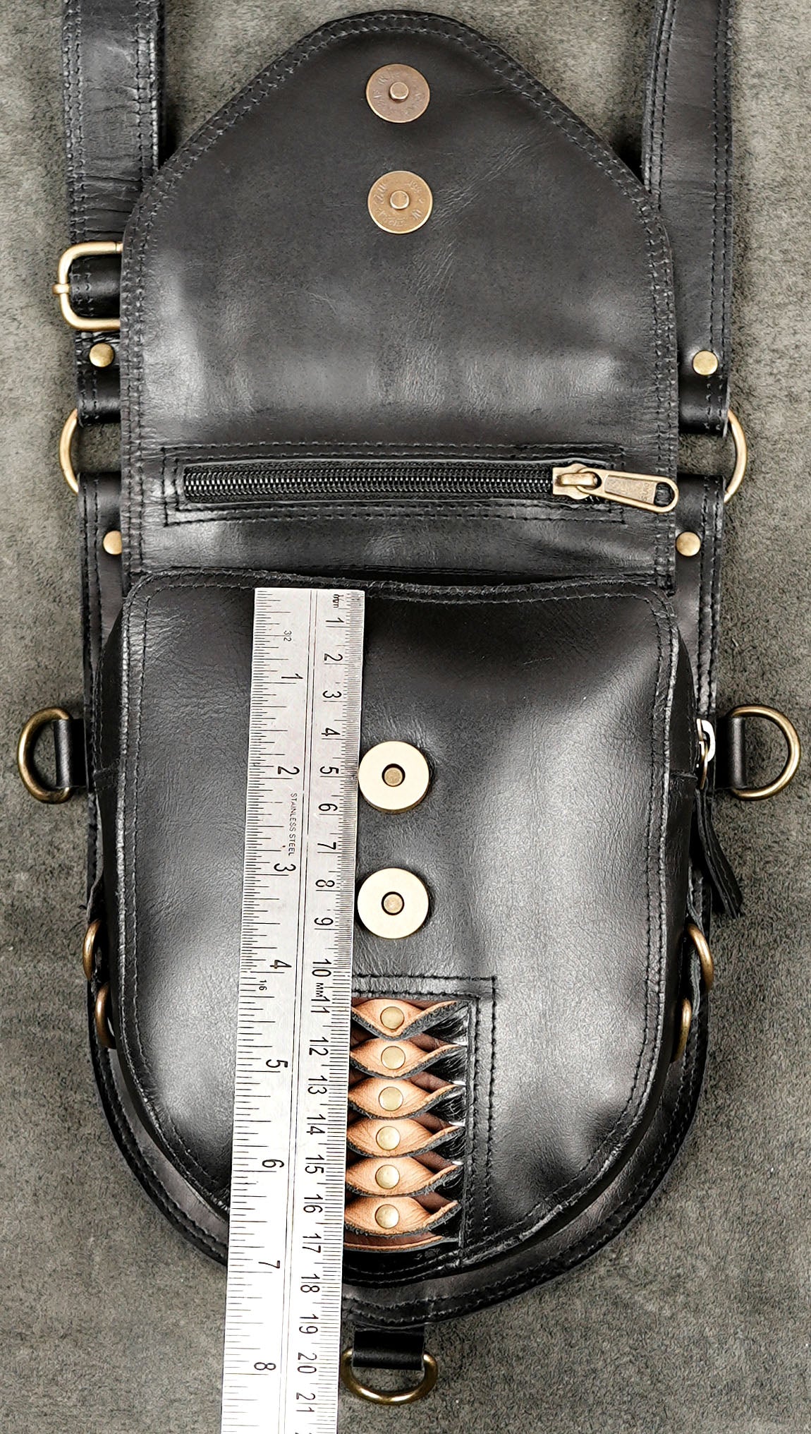 Unisex Gothic Leather Harness with Dual Pouches and Adjustable Buckle Straps