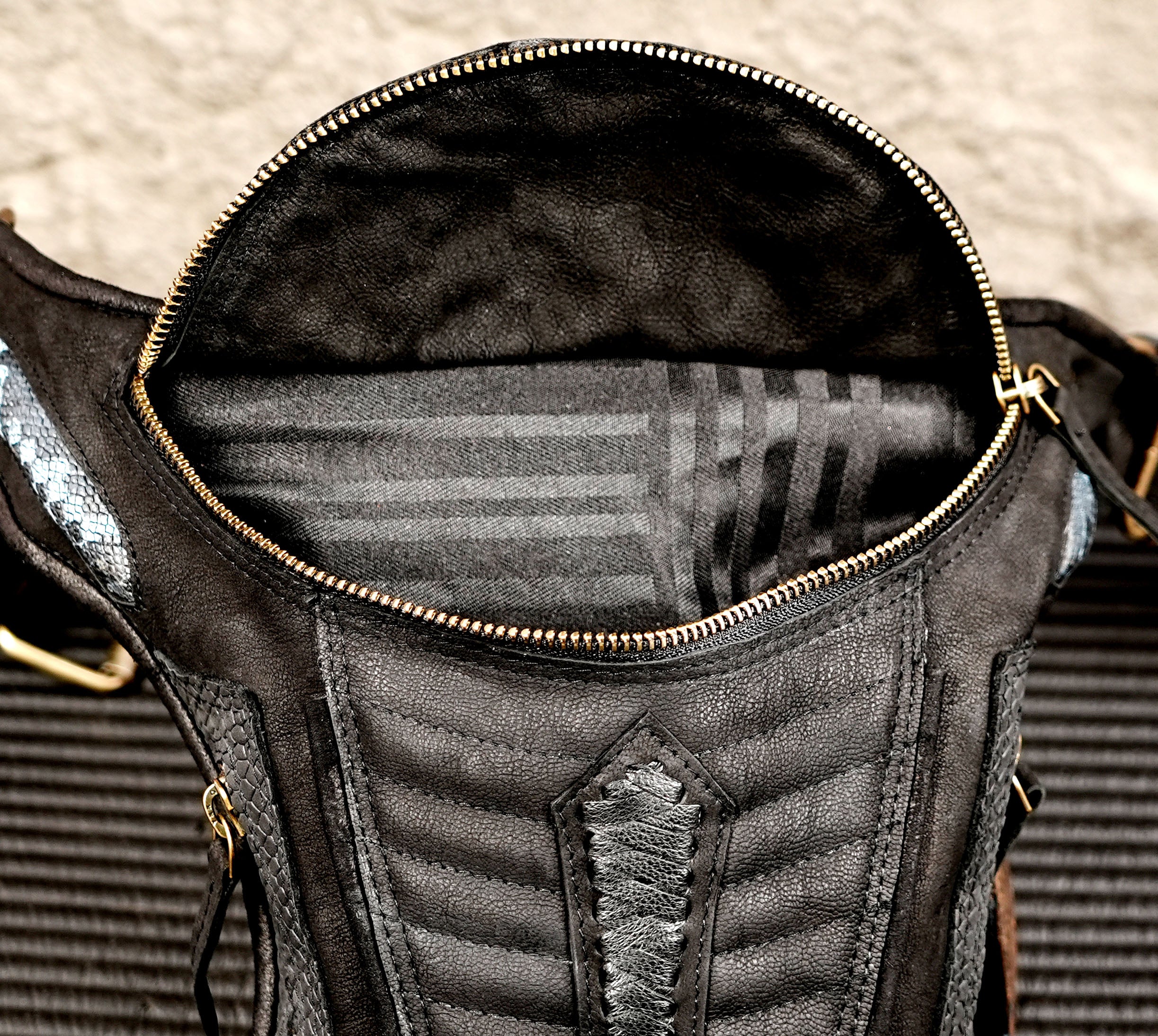 Alternative fashion black leather waist and leg bag