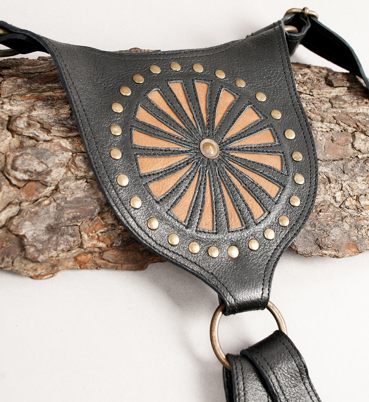 Handmade leather double holster pouch for Burning Man festivals
