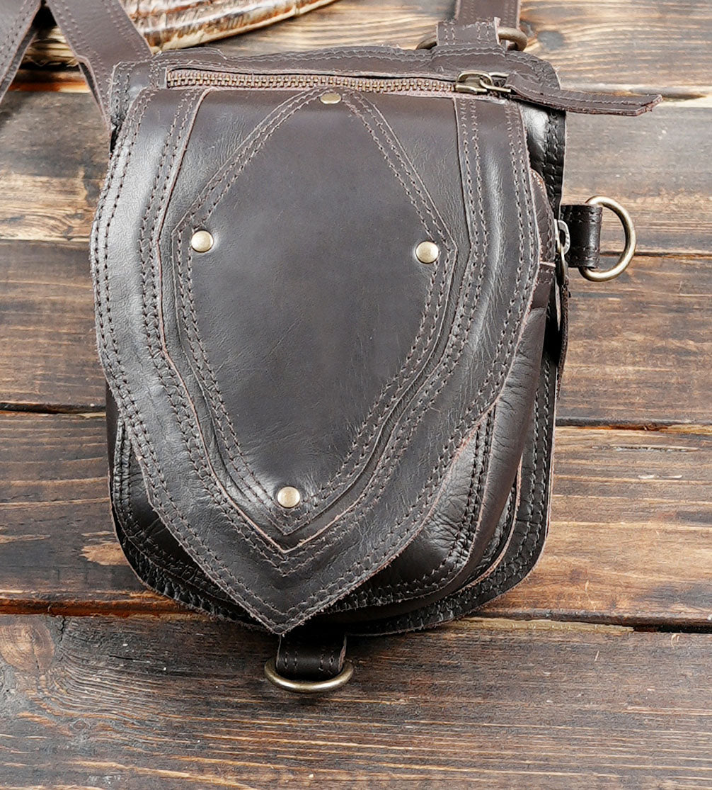 Unisex leather shoulder harness bag with dual utility holsters for alternative fashion