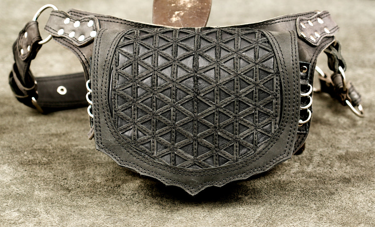 Artisan crafted waist pouch, chain hardware detail shot