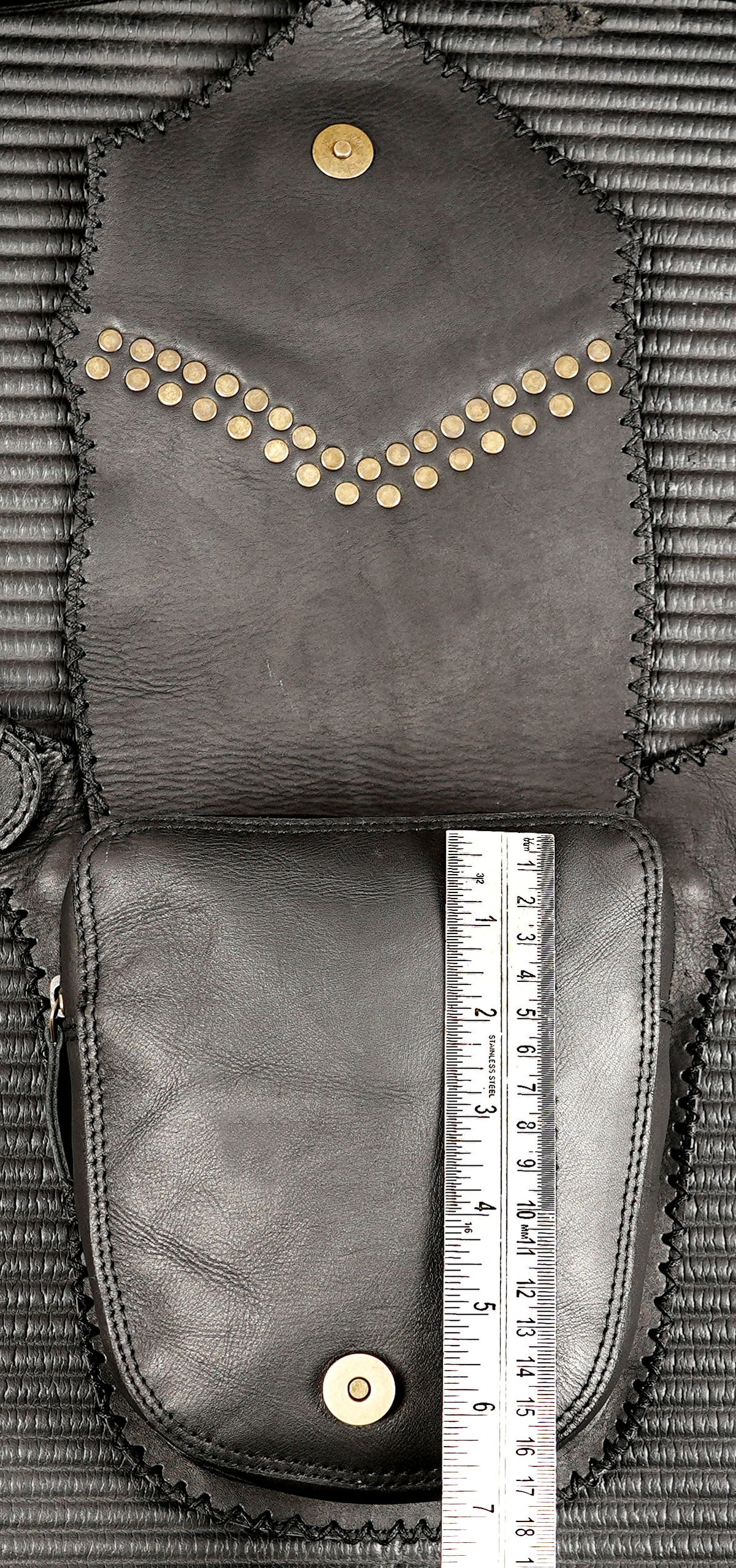 Black leather utility belt with Labradorite centerpiece