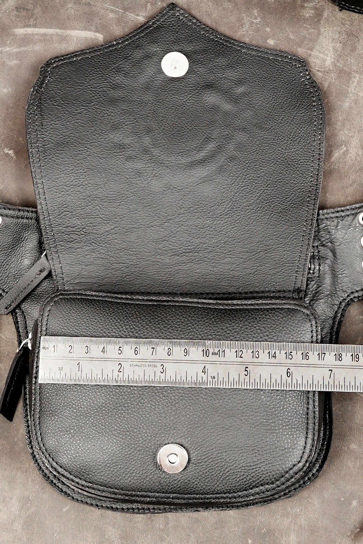 Artisan leather pouch, lace up hardware detail shot