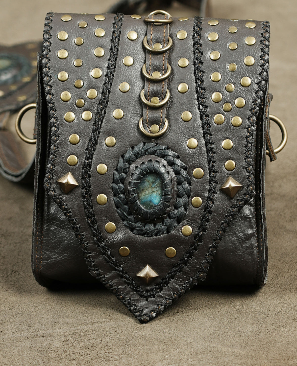 Battle ready leather chest rig, symmetrical front view