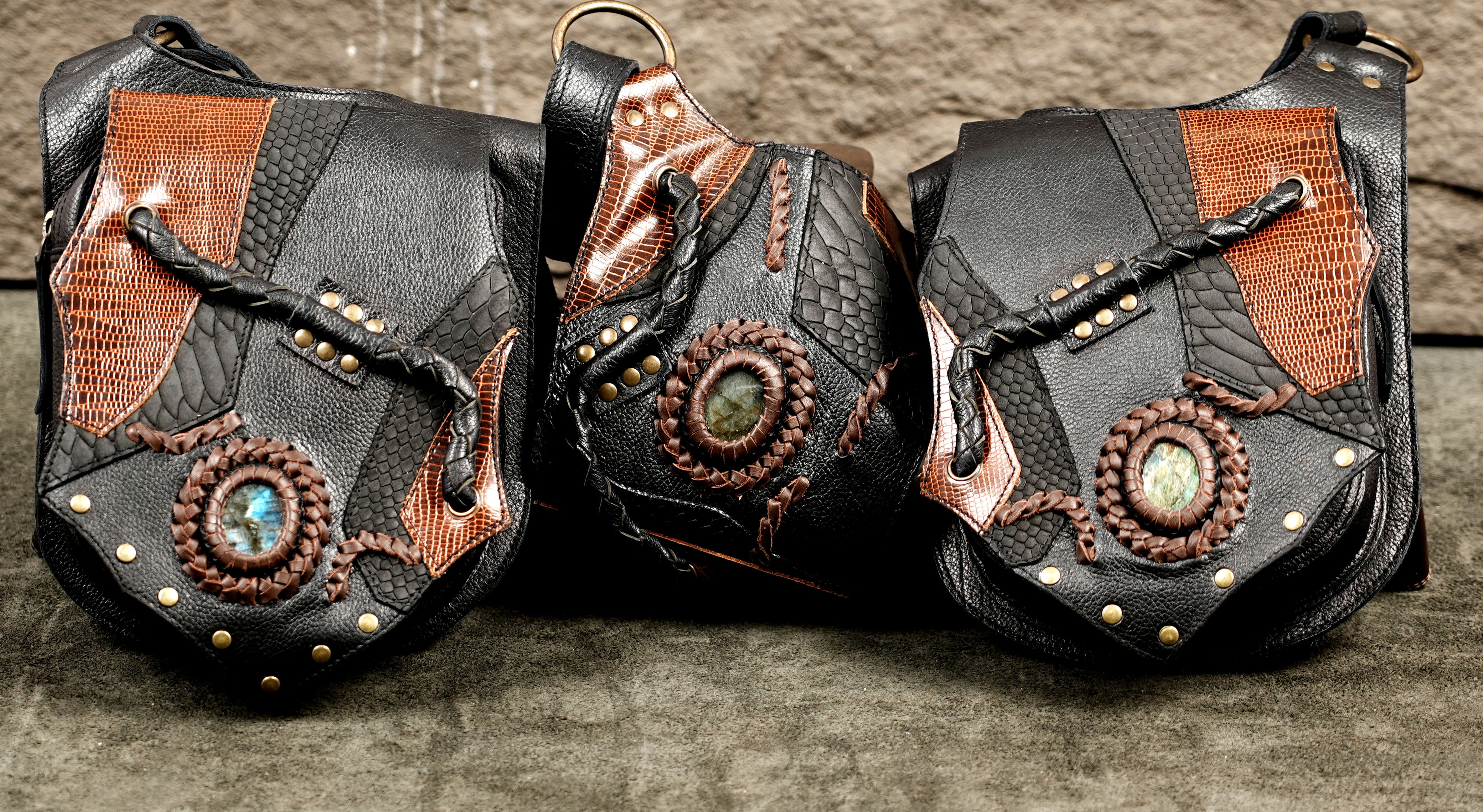 Battle ready leather rig with gemstone medallions