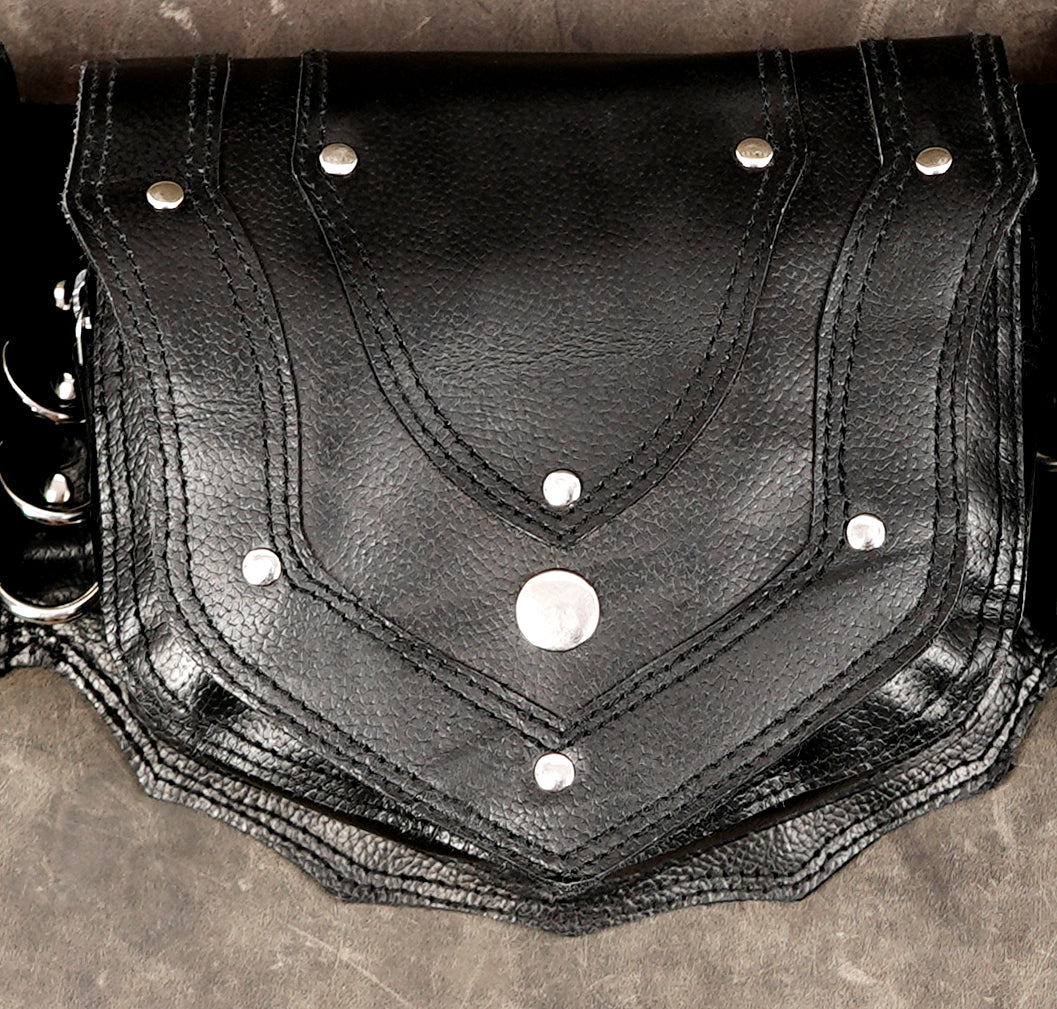 Battle ready leather utility belt, front symmetrical view