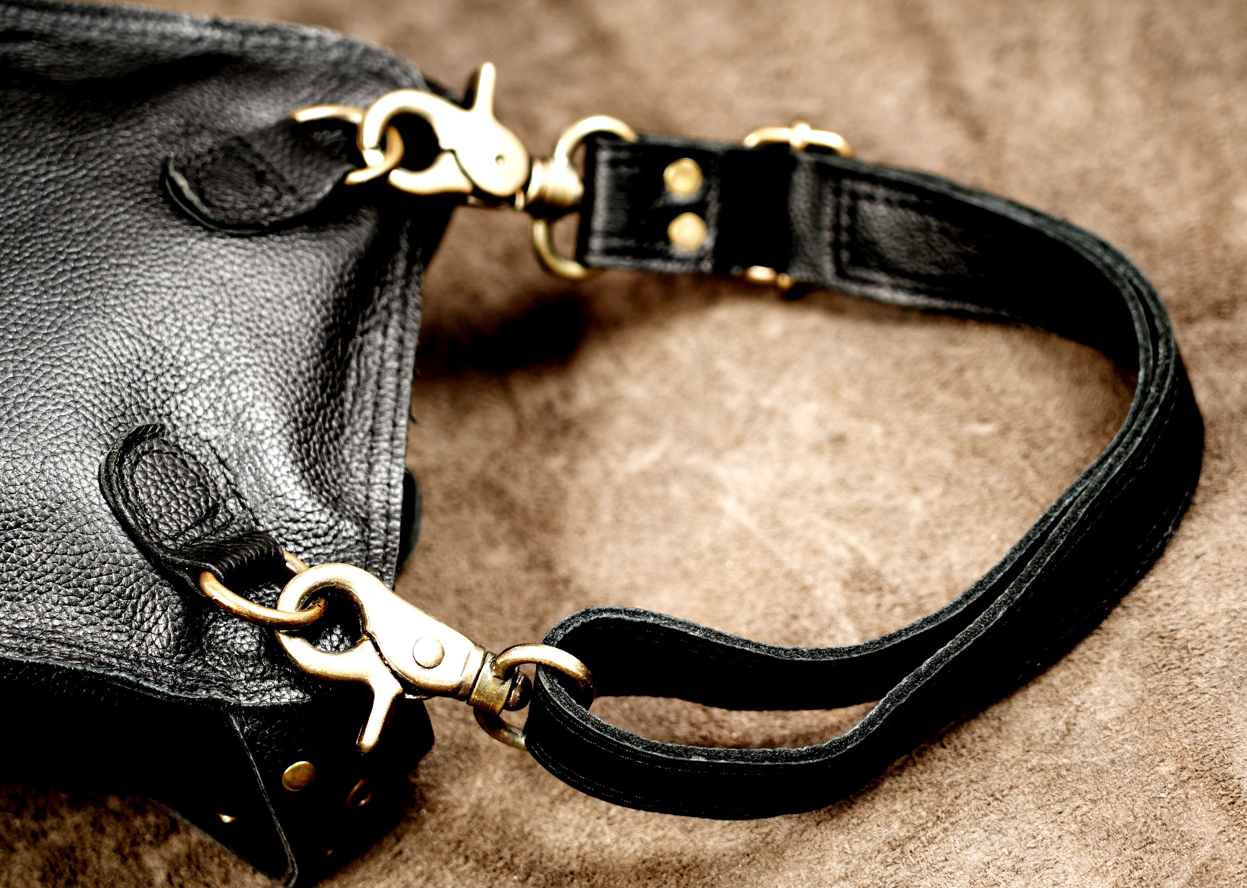 Black leather biker waist bag with detachable thigh strap