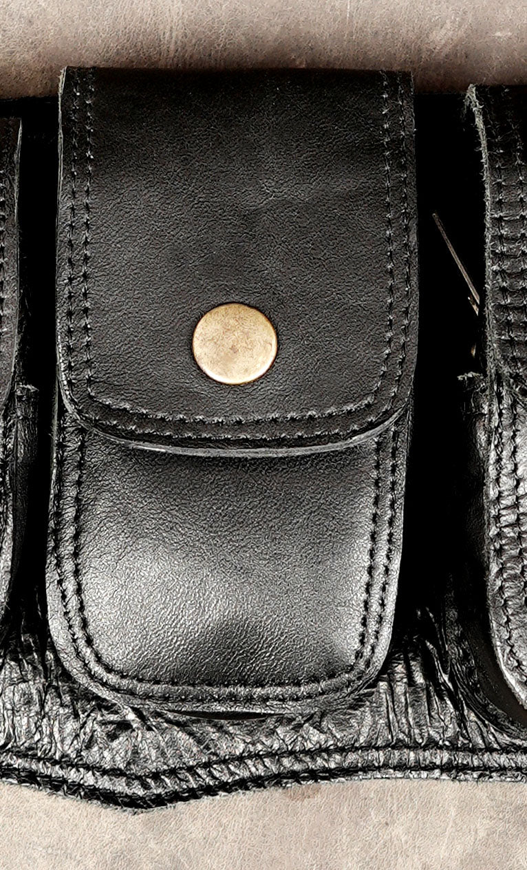 Black leather festival belt bag with multiple compartments