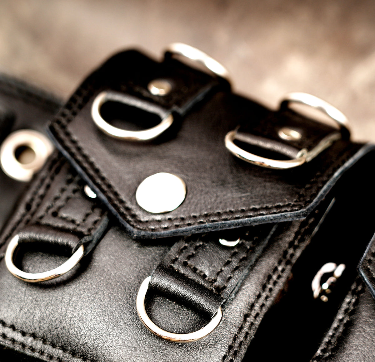 Black leather festival belt with two utility pouches