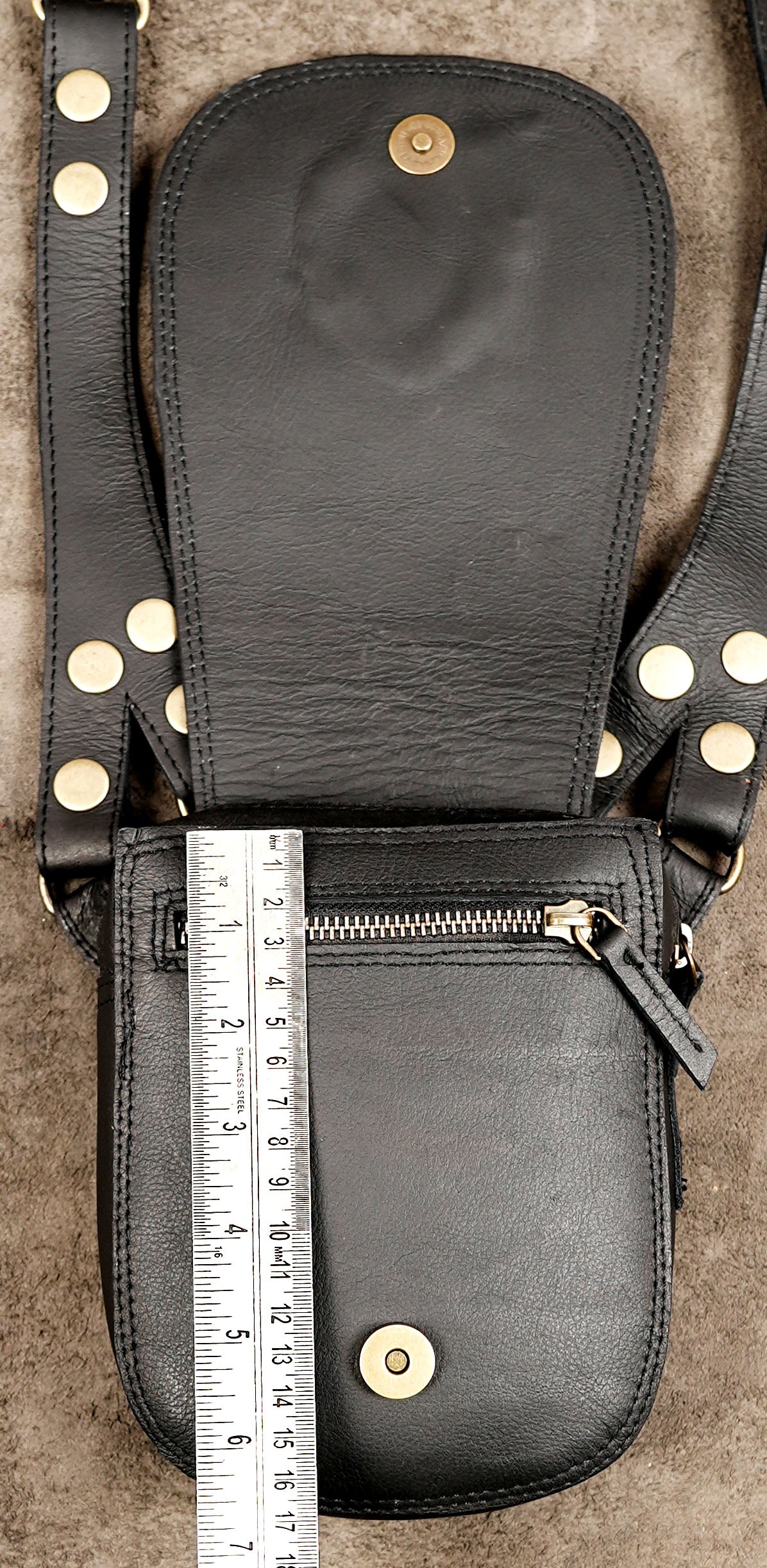 Unisex gothic leather harness accessory with antique brass-tone hardware