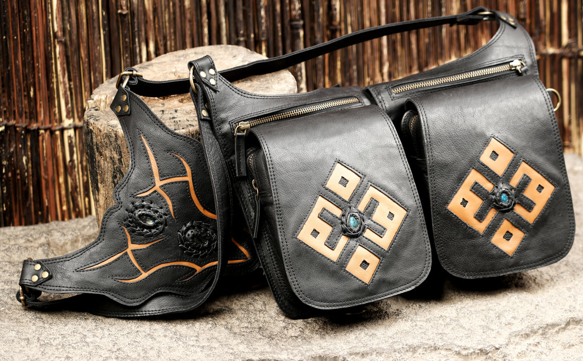 Handmade leather double holster bag with adjustable shoulder straps