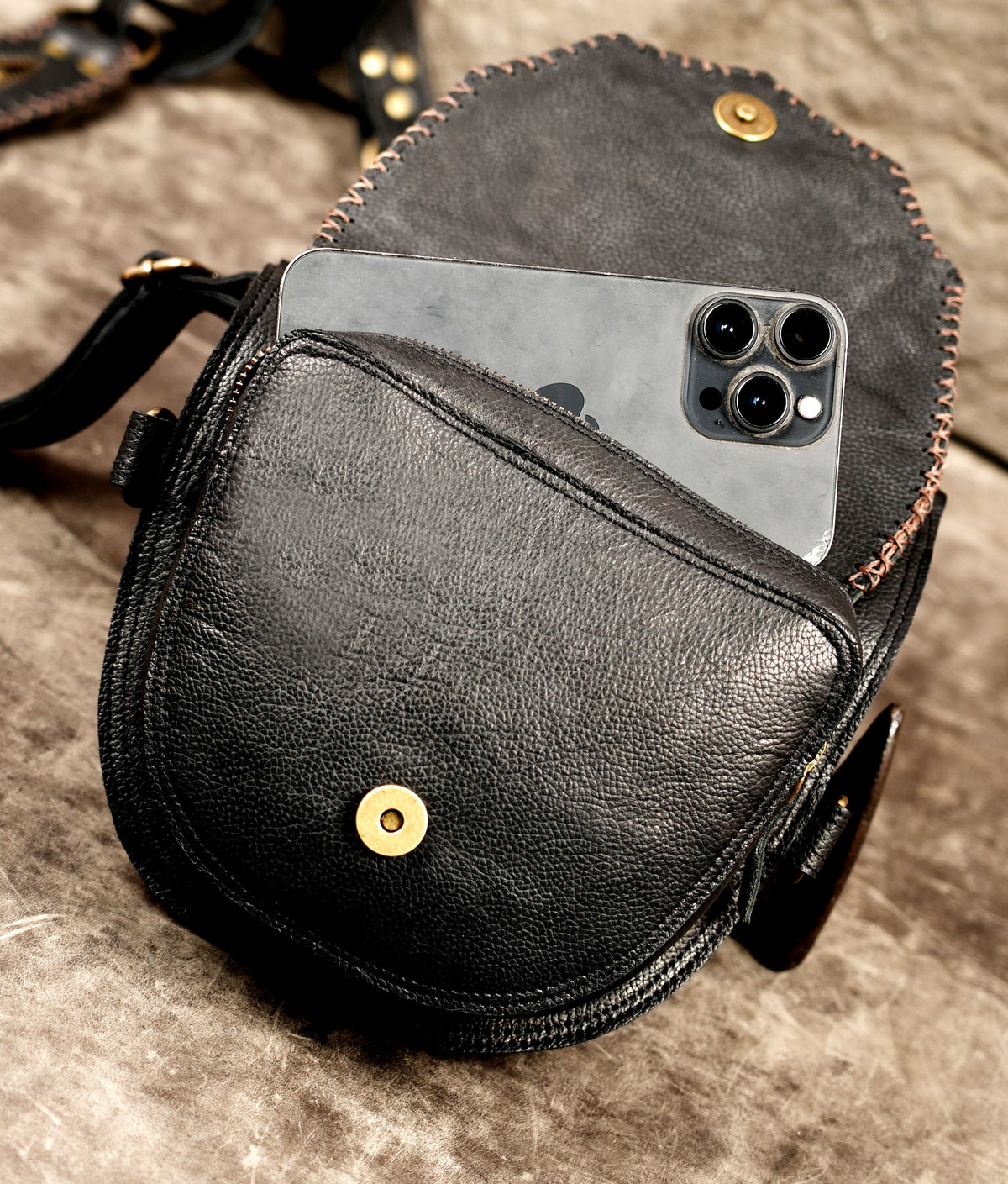 Black leather double holster bags for Burning Man and music festivals