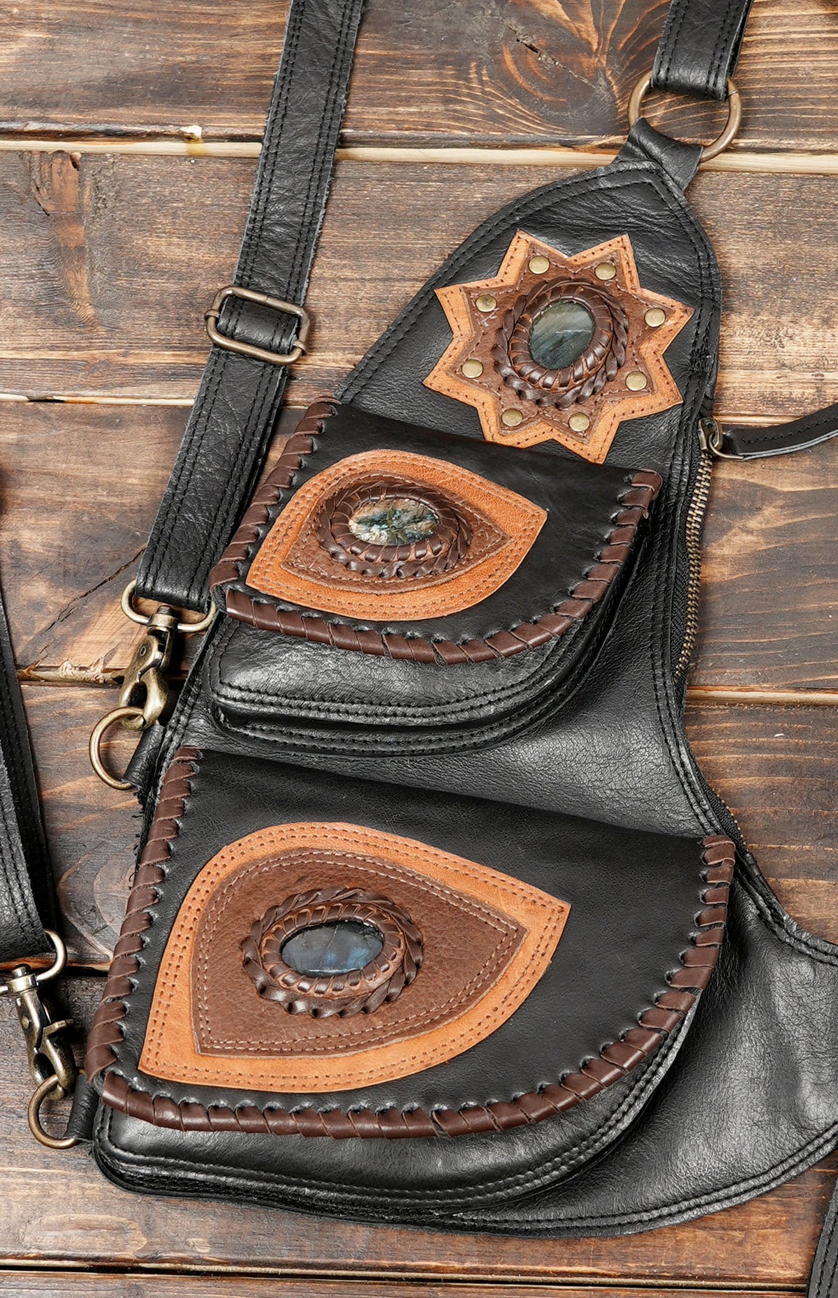 Unisex leather pocket harness for Burning Man and outdoor festivals