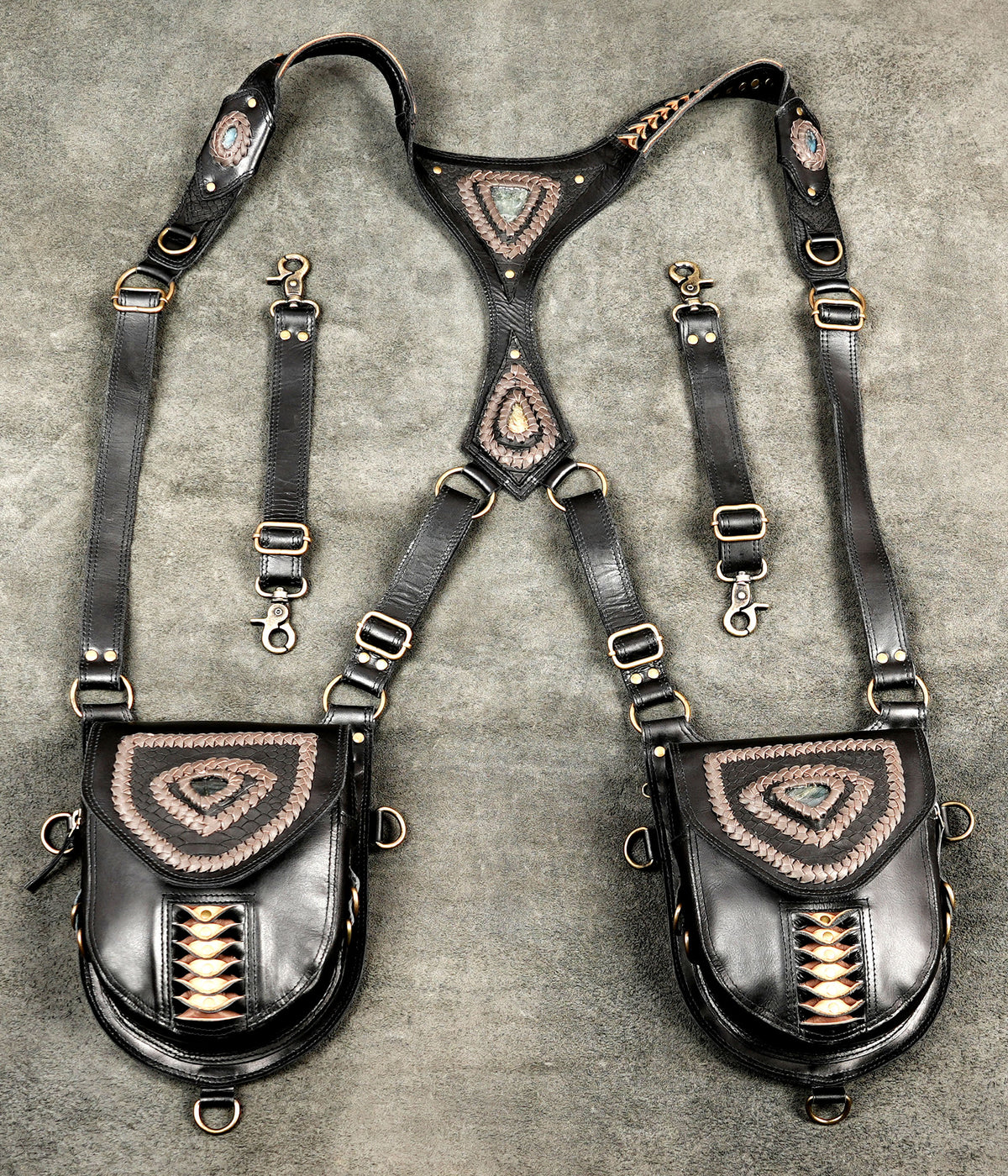 Alternative Fashion Black Leather Harness Bag with Matching Shoulder Straps