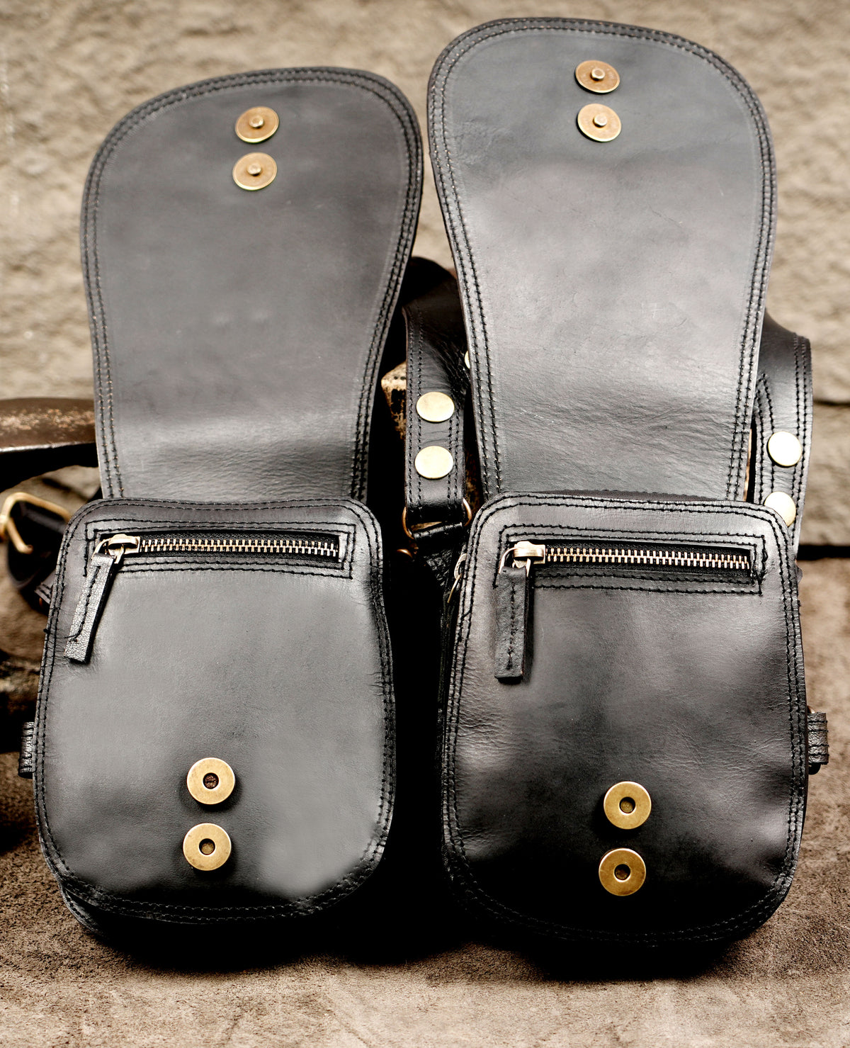Black Leather Dual Holster Bag Unisex Festival Shoulder Harness