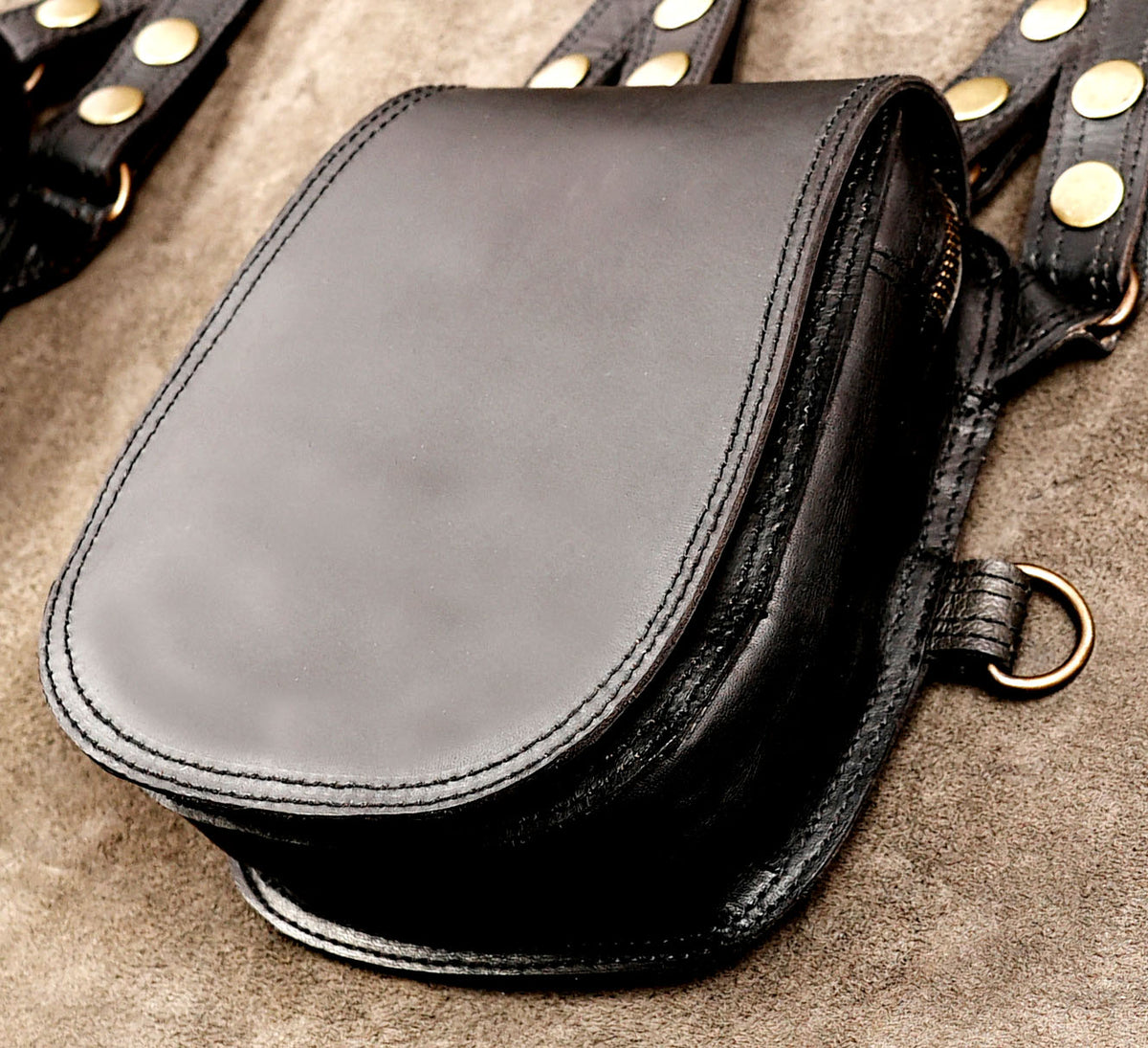 Black Leather Dual Holster Bag Unisex Festival Shoulder Harness