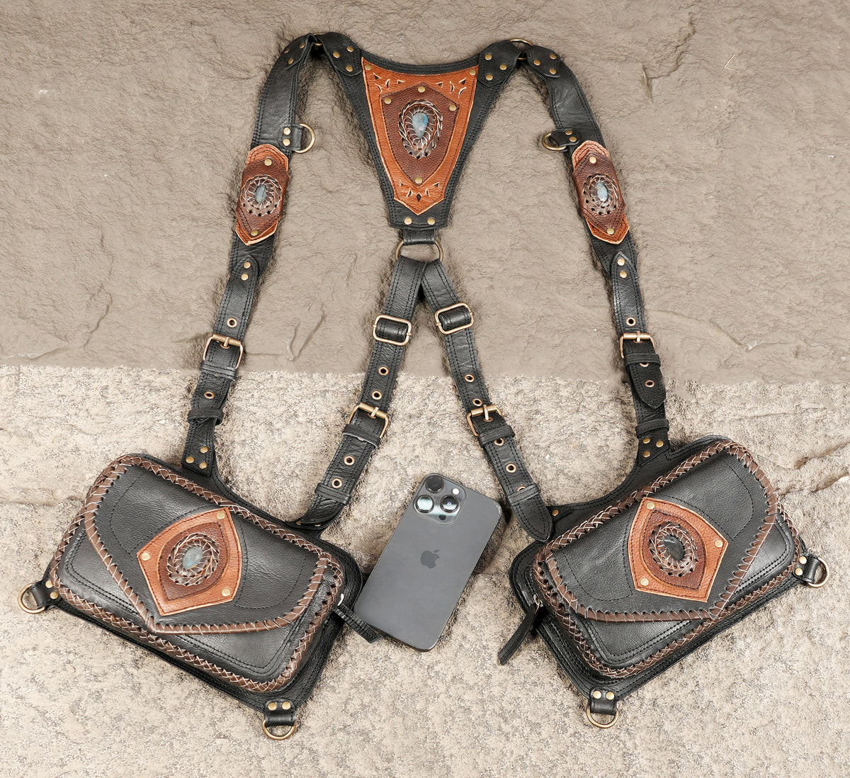 Handmade leather shoulder holster set for men and women