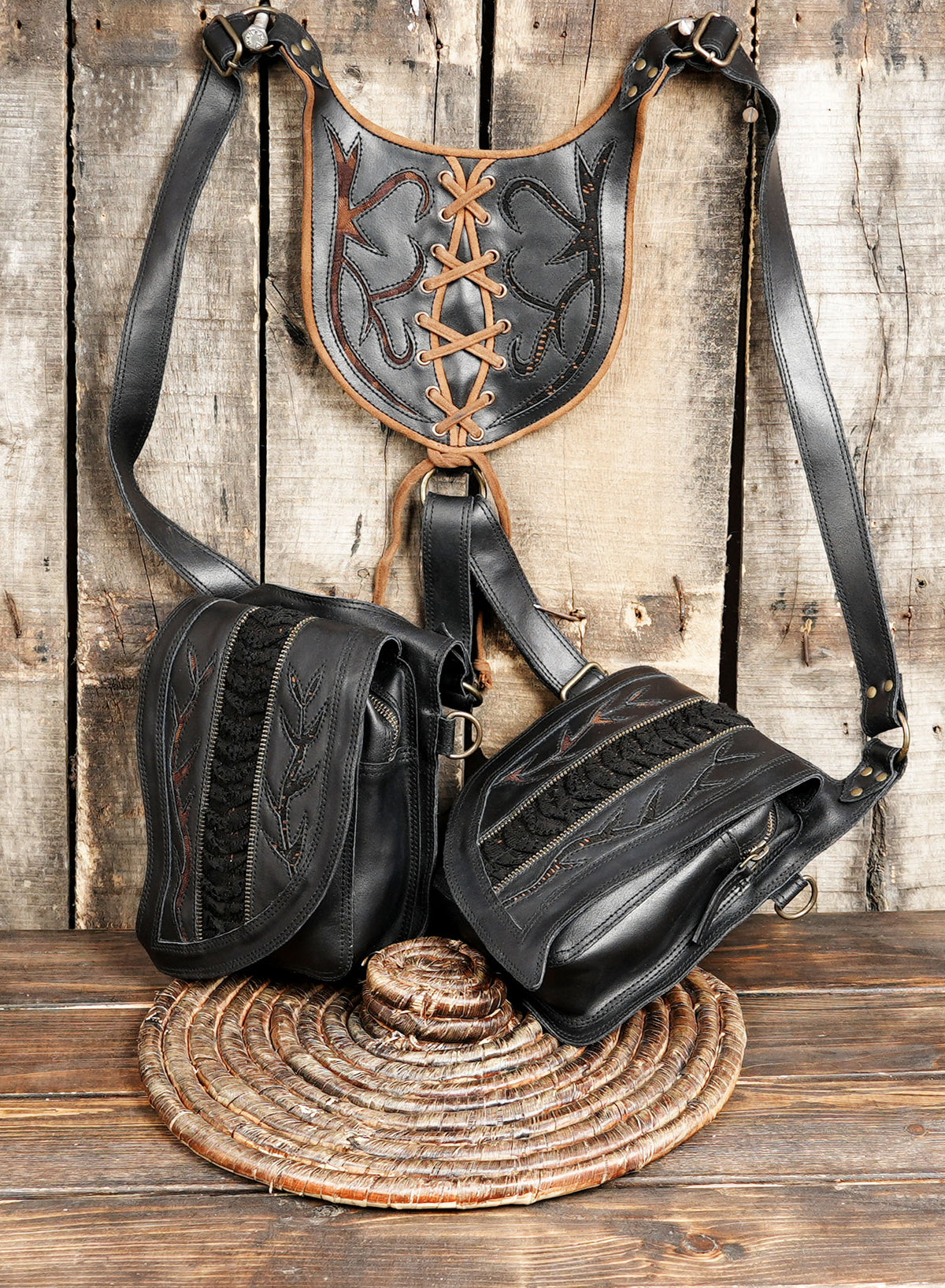 Leather double shoulder holster bag for men and women