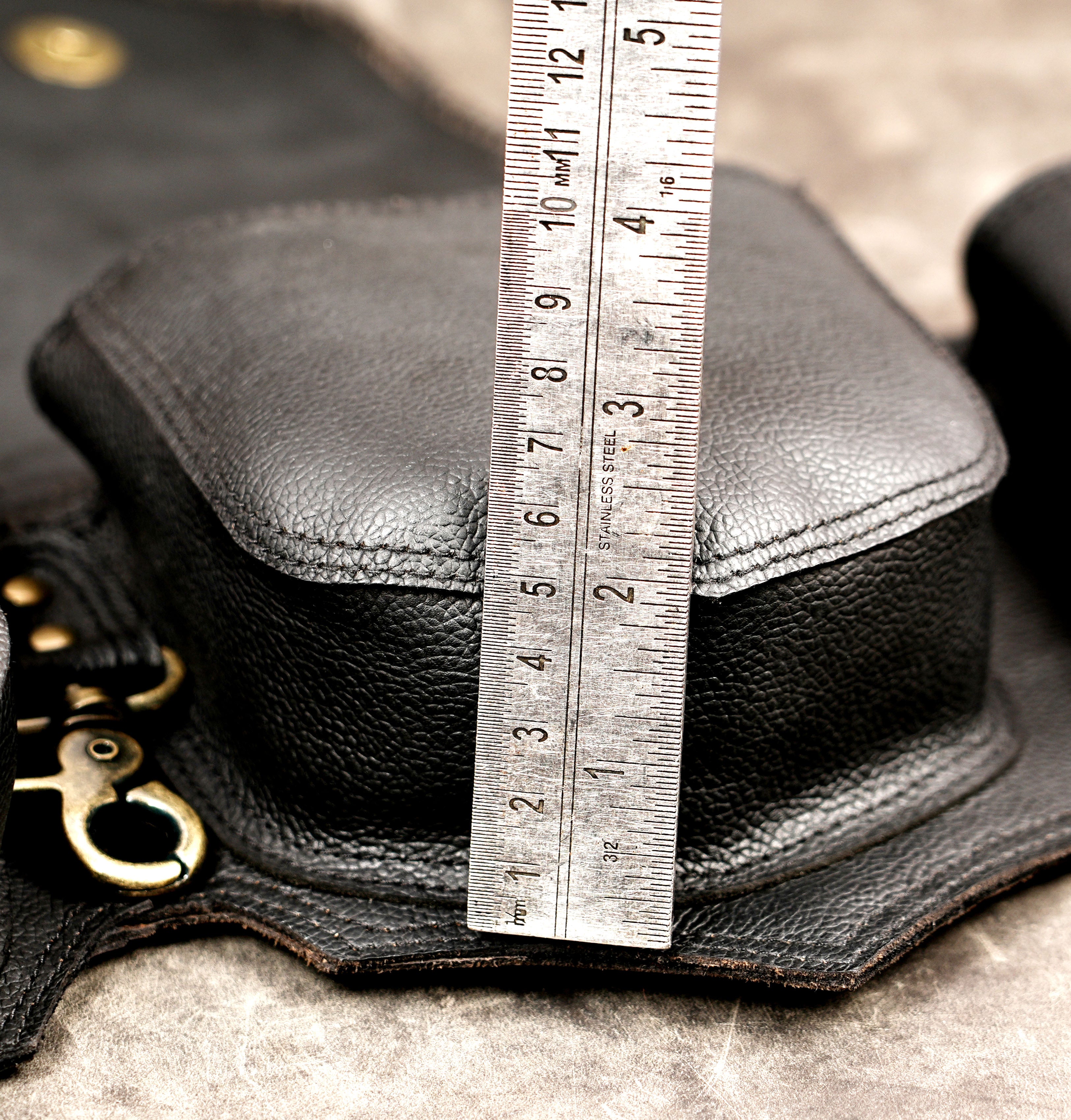 Bohemian black leather belt pouch with labradorite