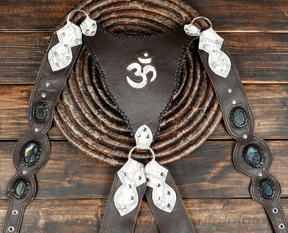 Bohemian shoulder harness decorated with labradorite gemstones