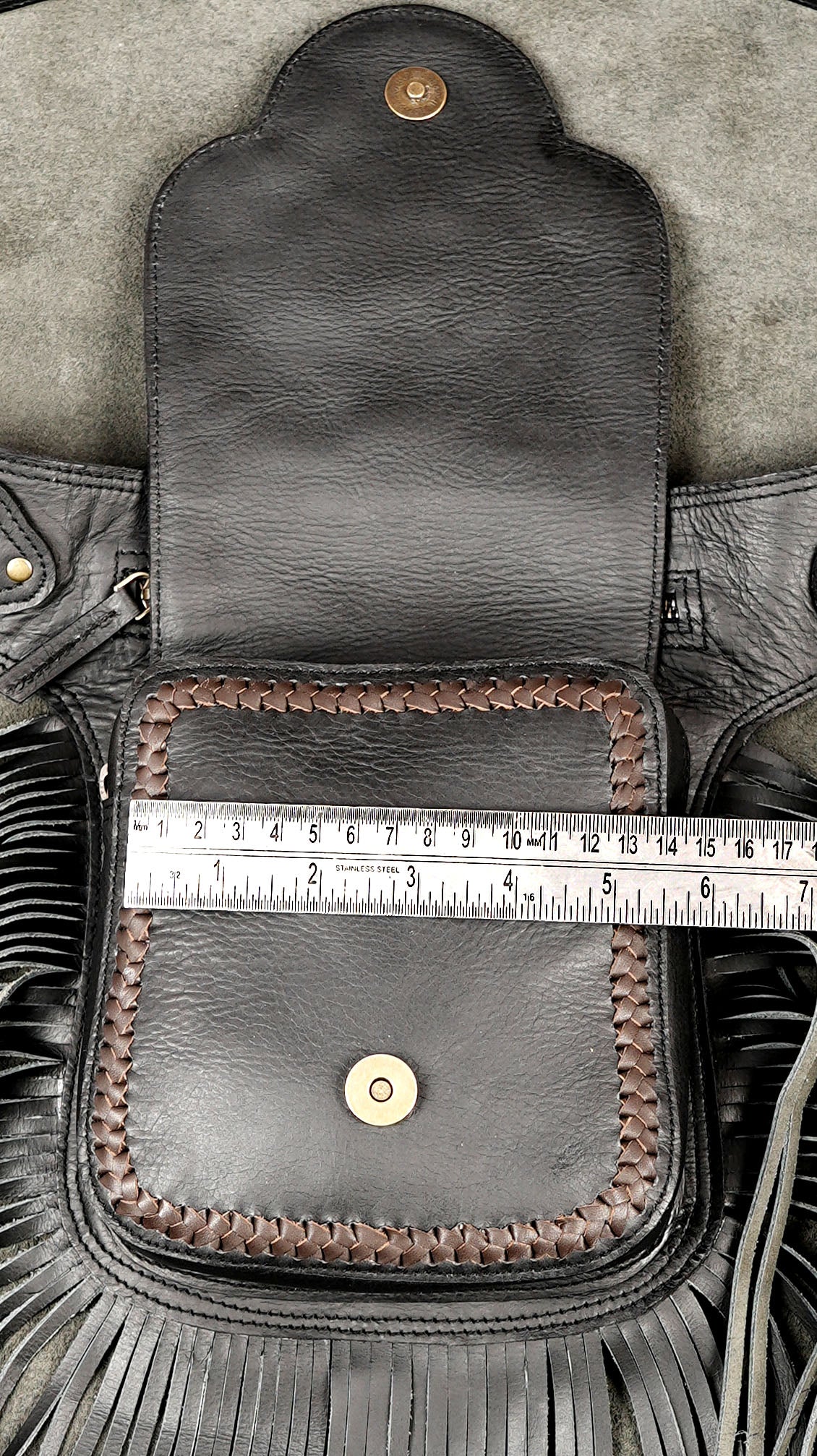 Handmade Black Leather Fringe Belt Bag Boho Festival Hip Pouch Adjustable Waist
