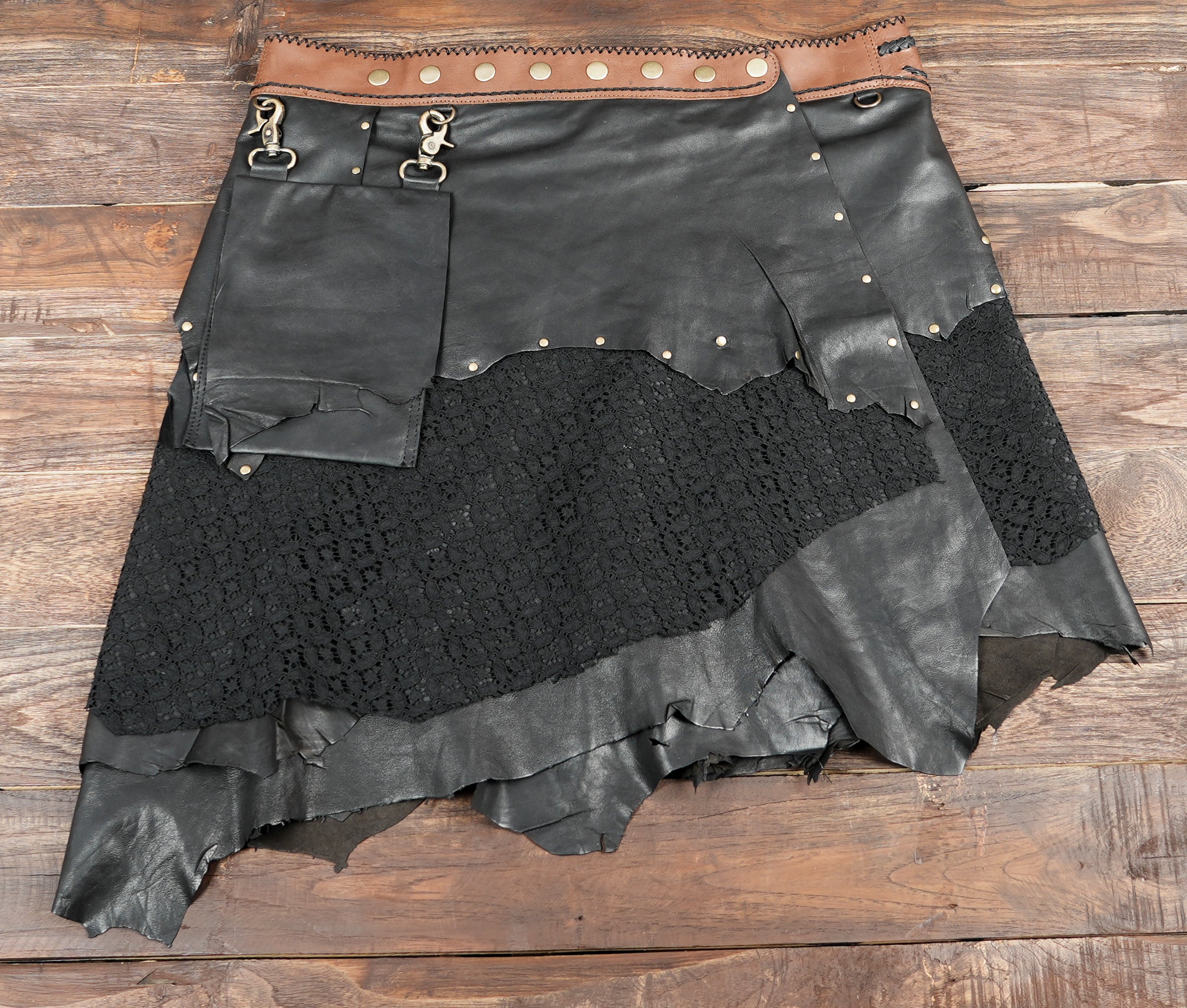 Boho crystal skirt with labradorite stone and lace trim