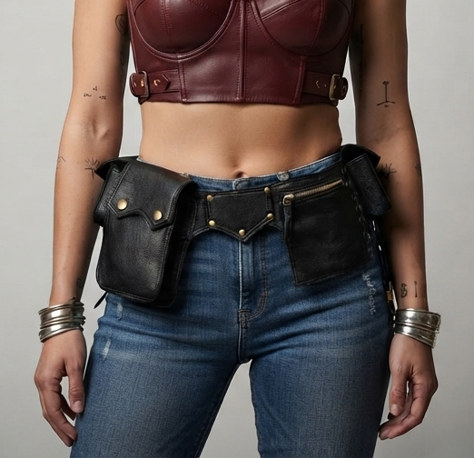 Boho festival leather belt with fringe and lace detail