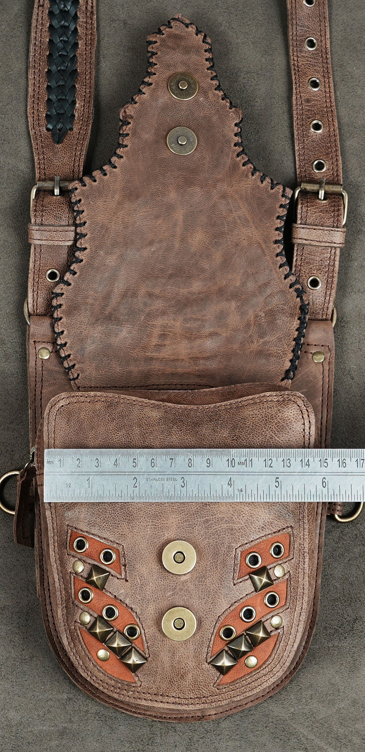 Boho leather chest harness with stone detail