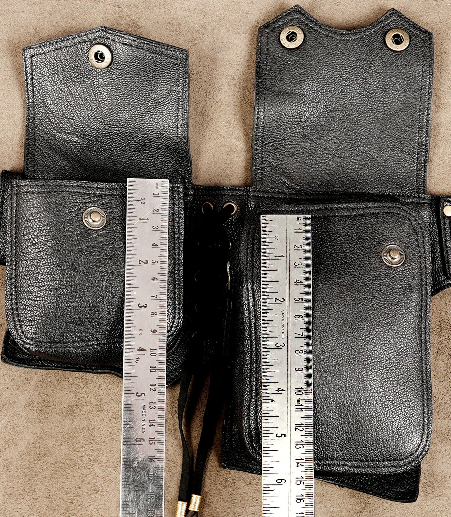 Boho leather utility belt with five separate pockets