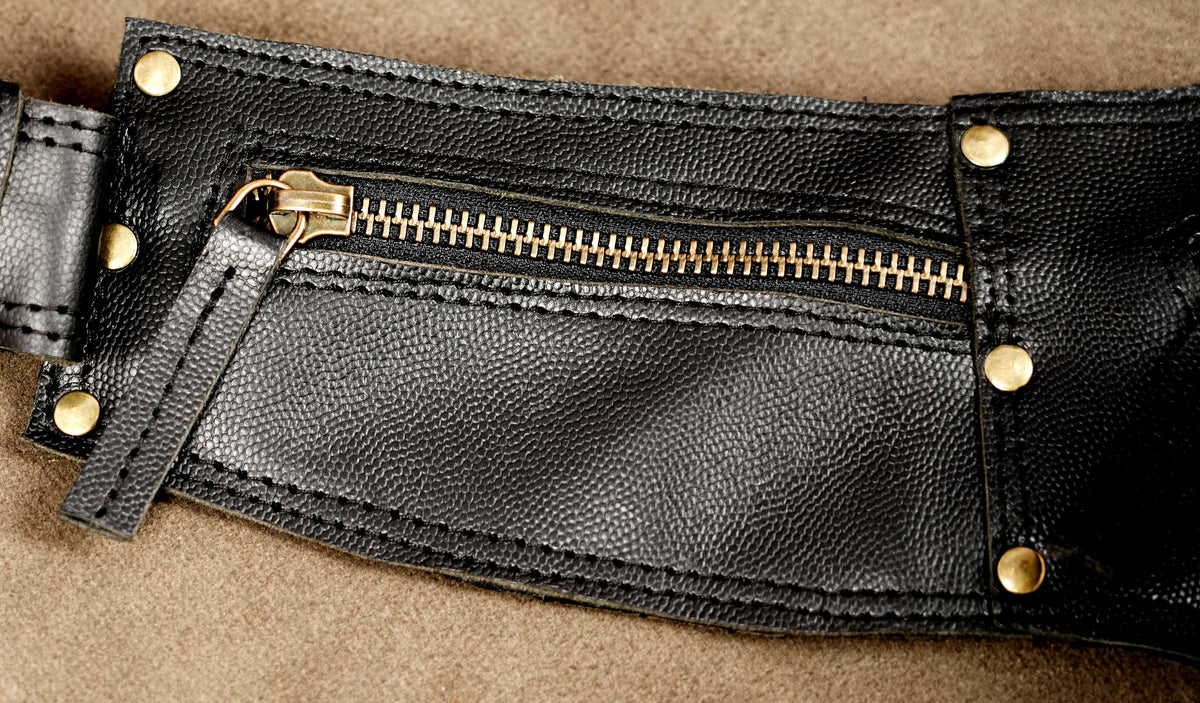Boho leather waist bag with fringe detail