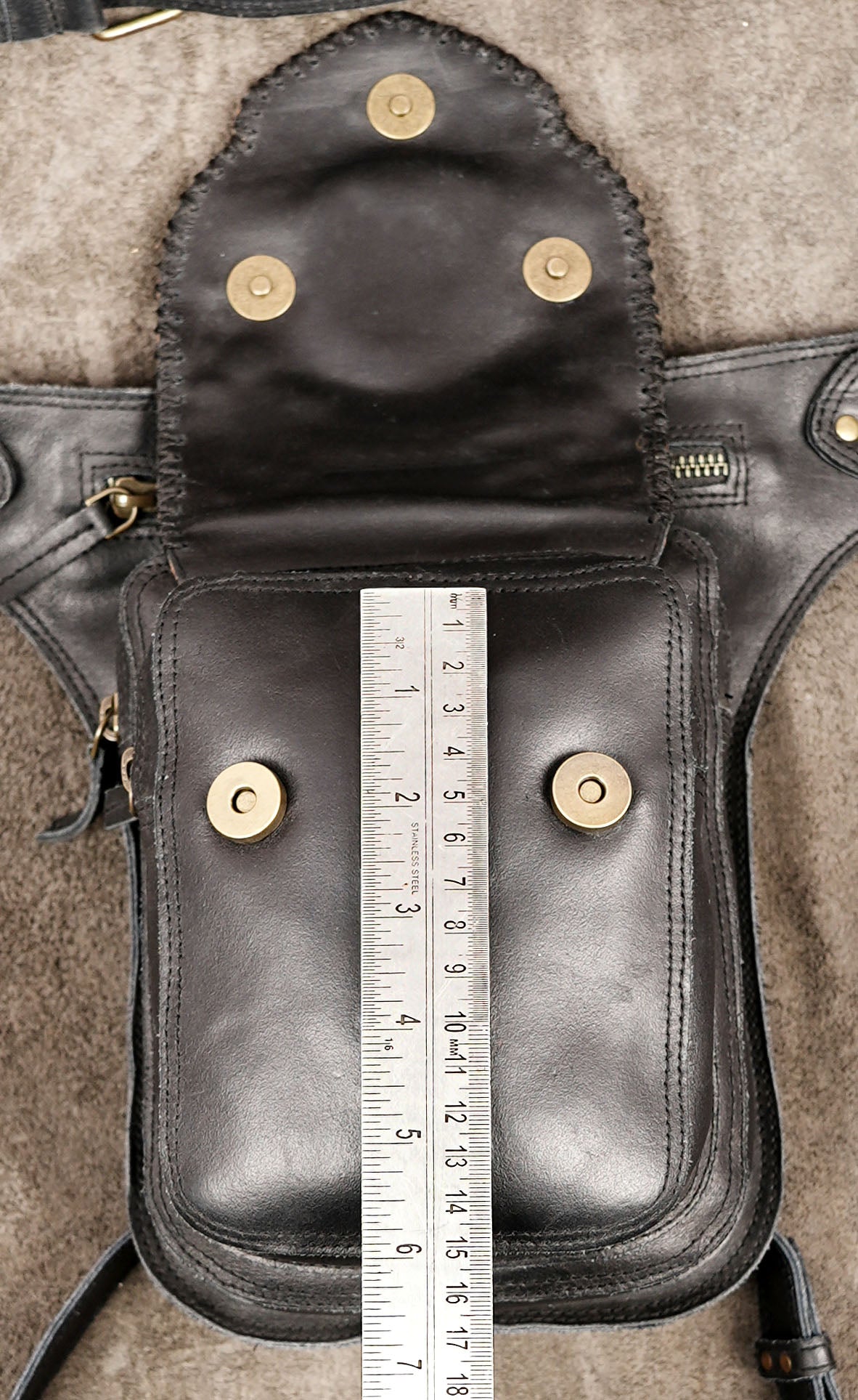 Boho leather waist bag with star studs and stone centerpiece