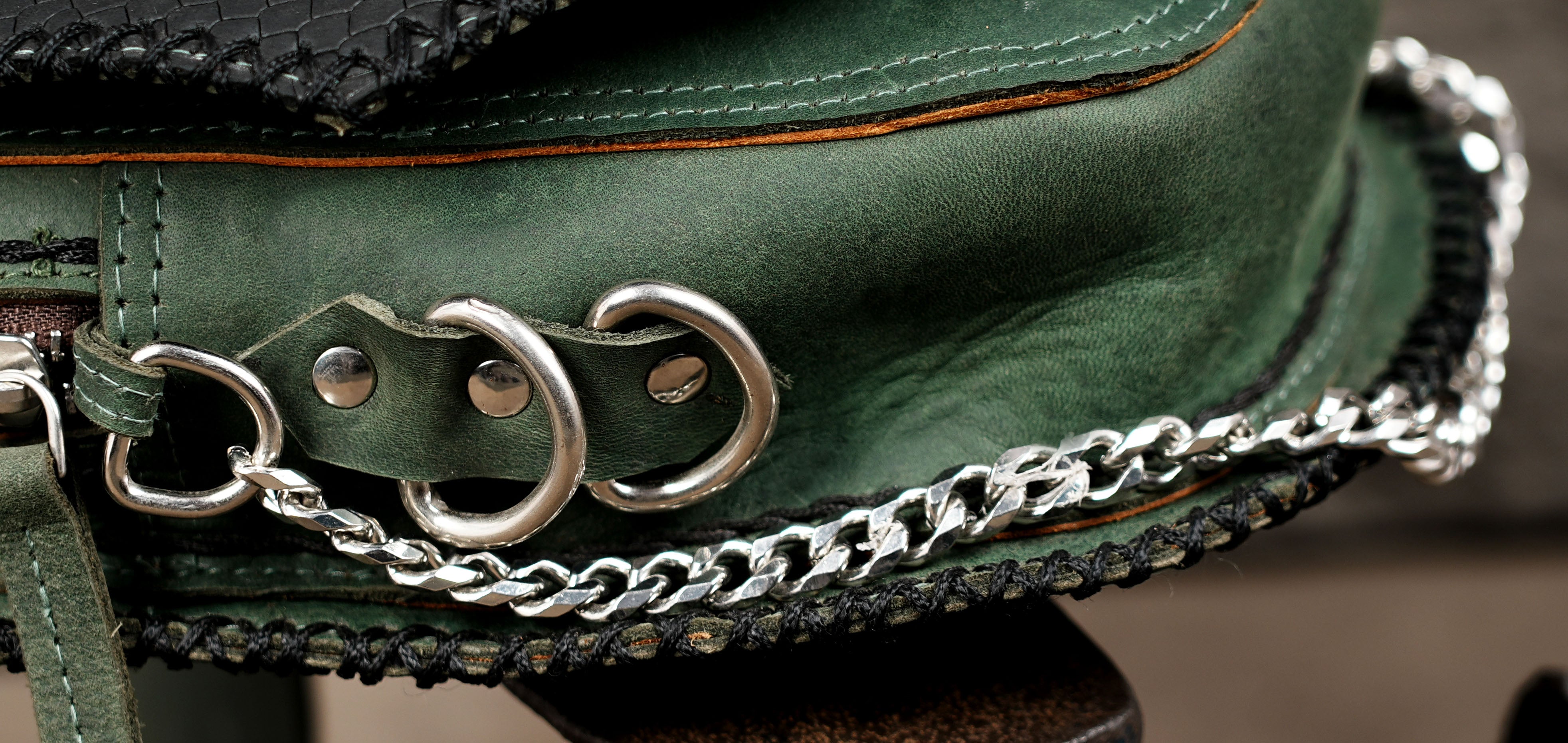 Boho leather waist pouch with crystal point accents