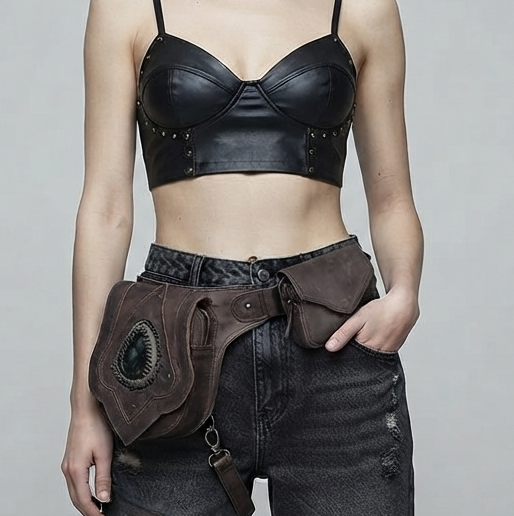 Boho tribal leather thigh bag with gemstone and lace detail