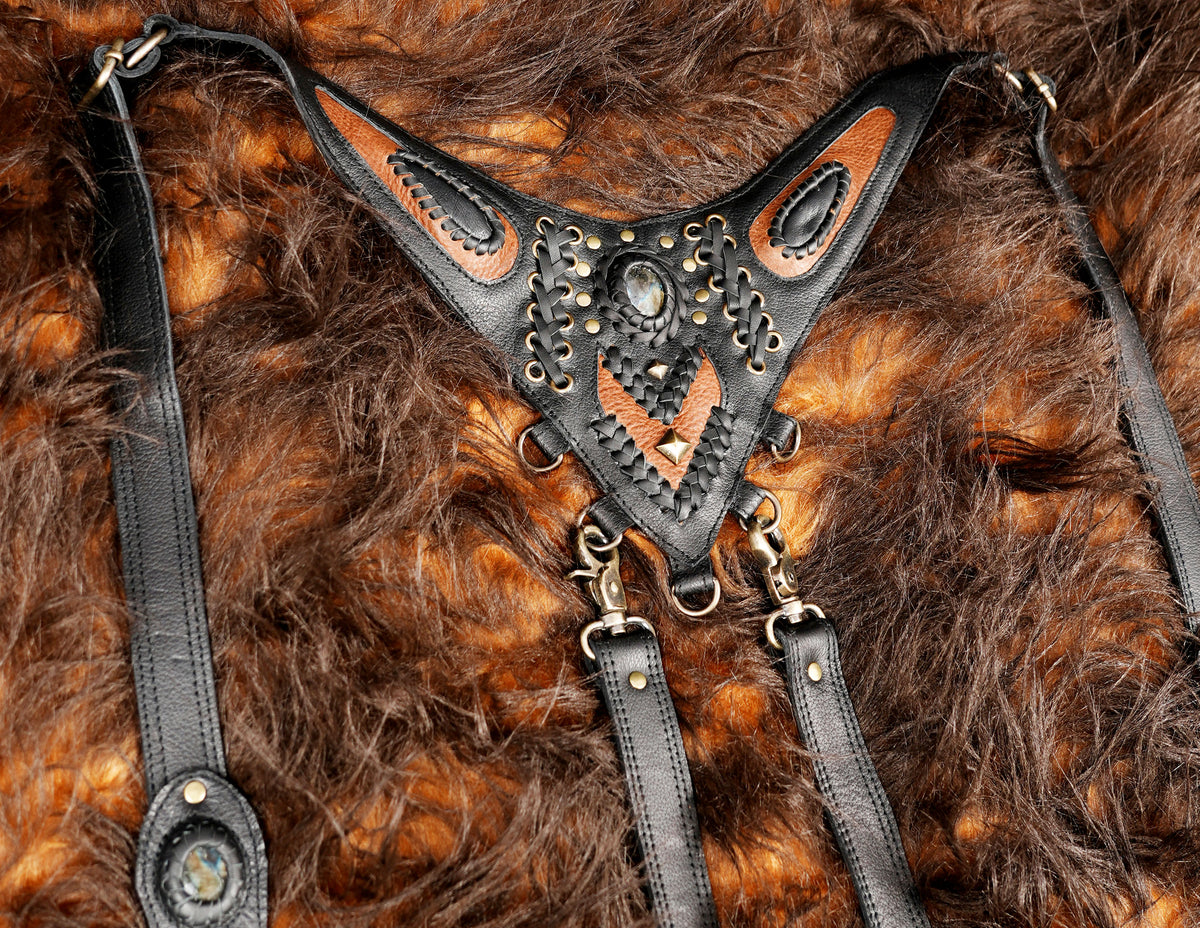 Black Leather Dual Holster Harness Bag Unisex Festival Chest Rig