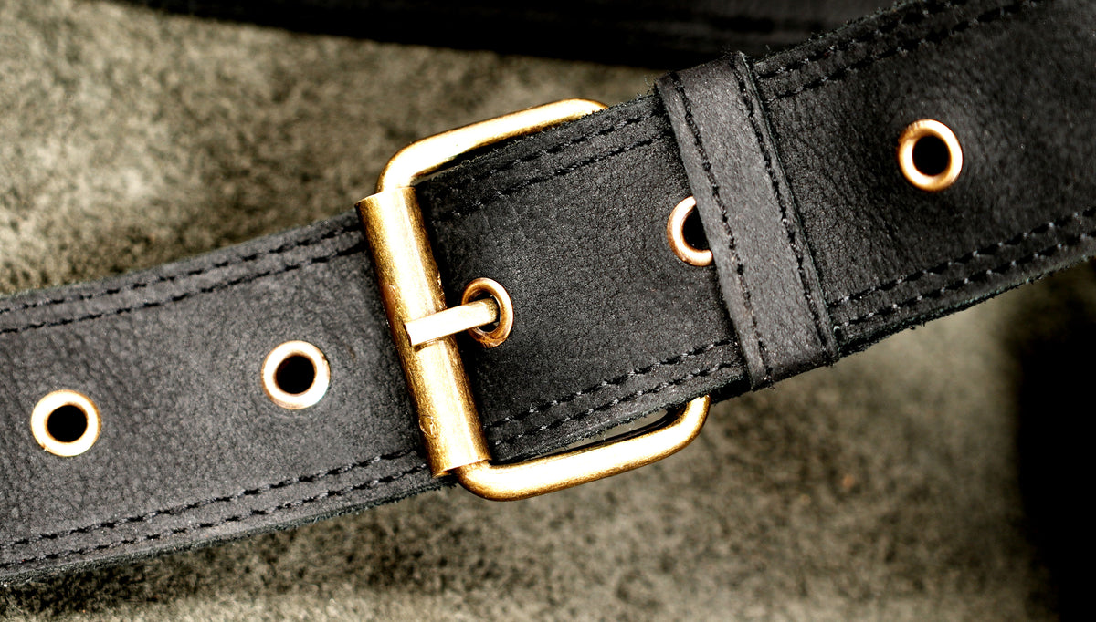 Bohemian studded leather belt pouch with oval stone cabochon centerpiece
