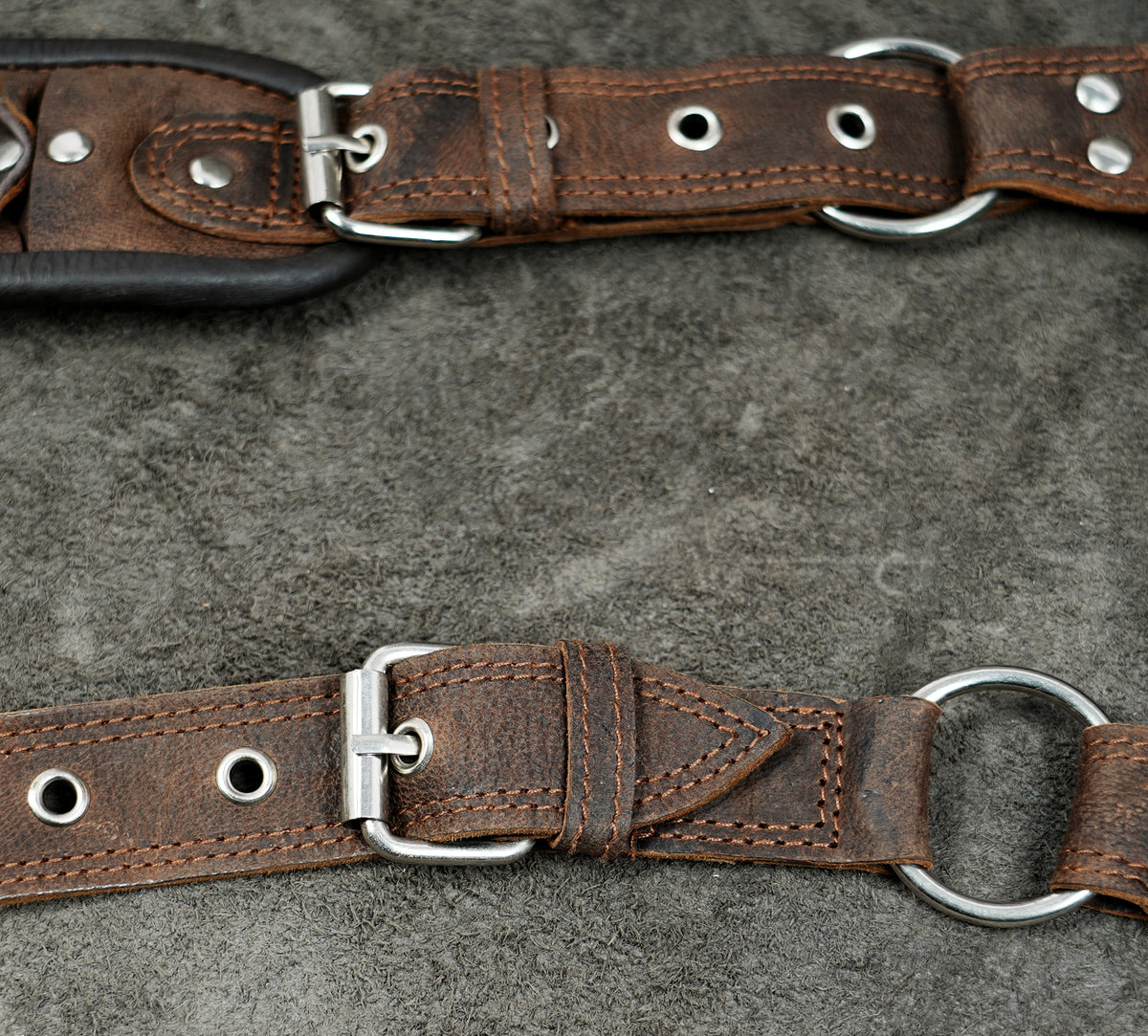Brown Leather Holster Bag with Gemstones Unisex Steampunk Harness