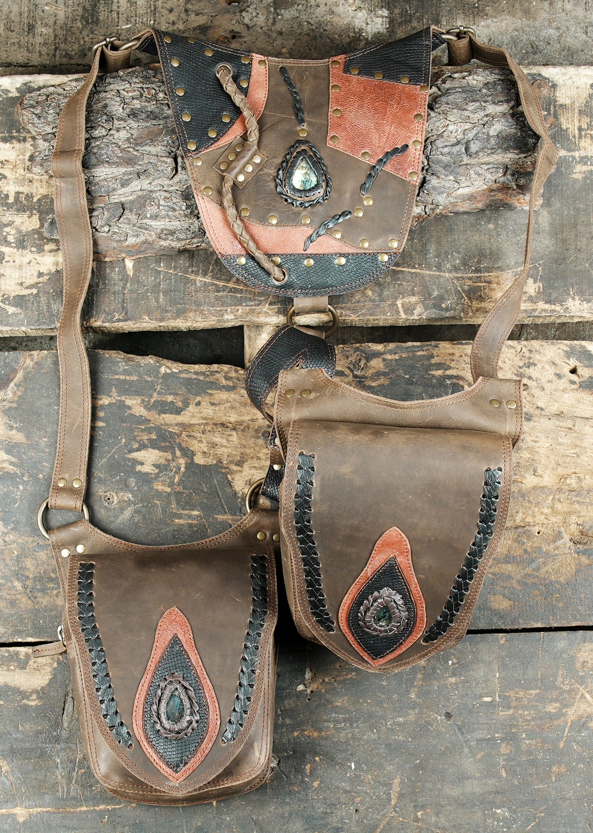 Handcrafted leather hip bag harness set for music festivals and outdoor events
 