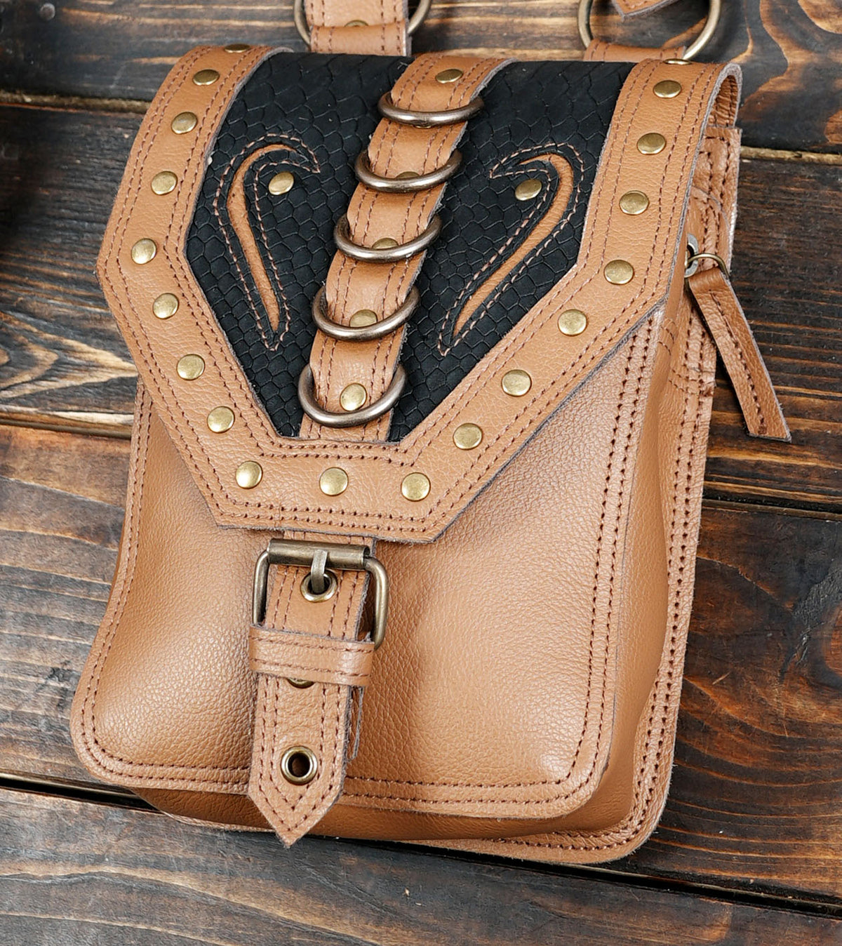 Unisex leather utility harness with matching double waist pouches