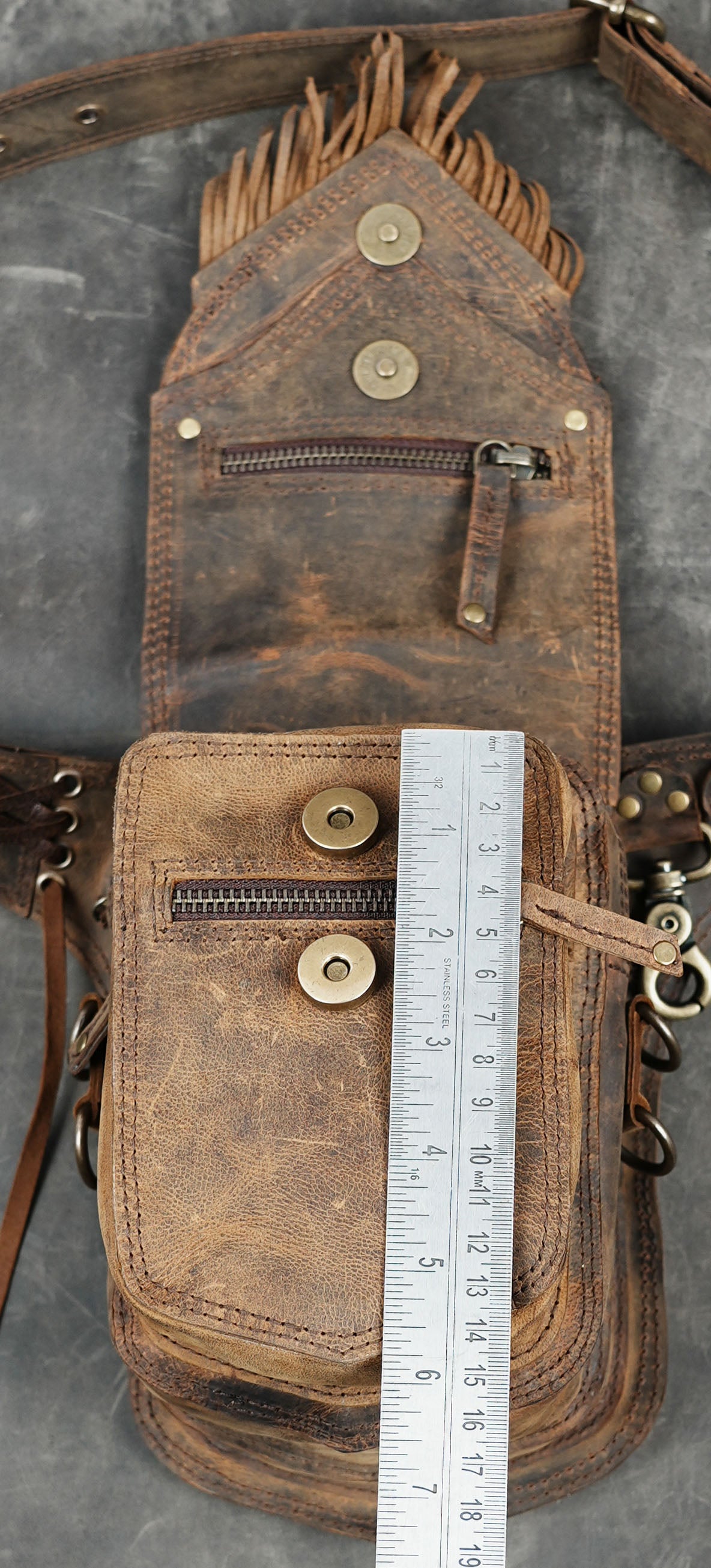 Leather belt pouch for Burning Man music festivals and outdoor events