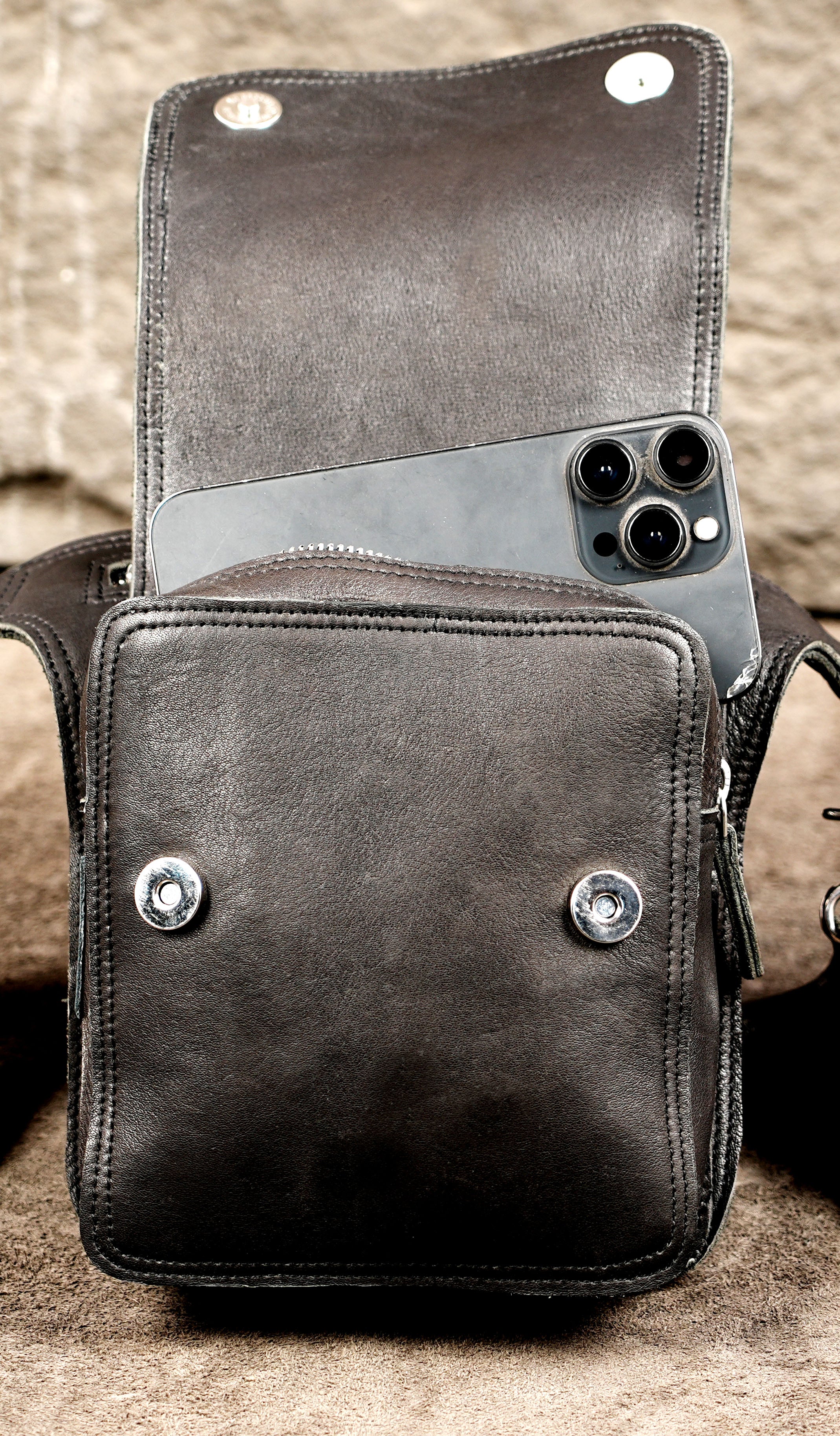 Classic leather commuter bag with front flap detail