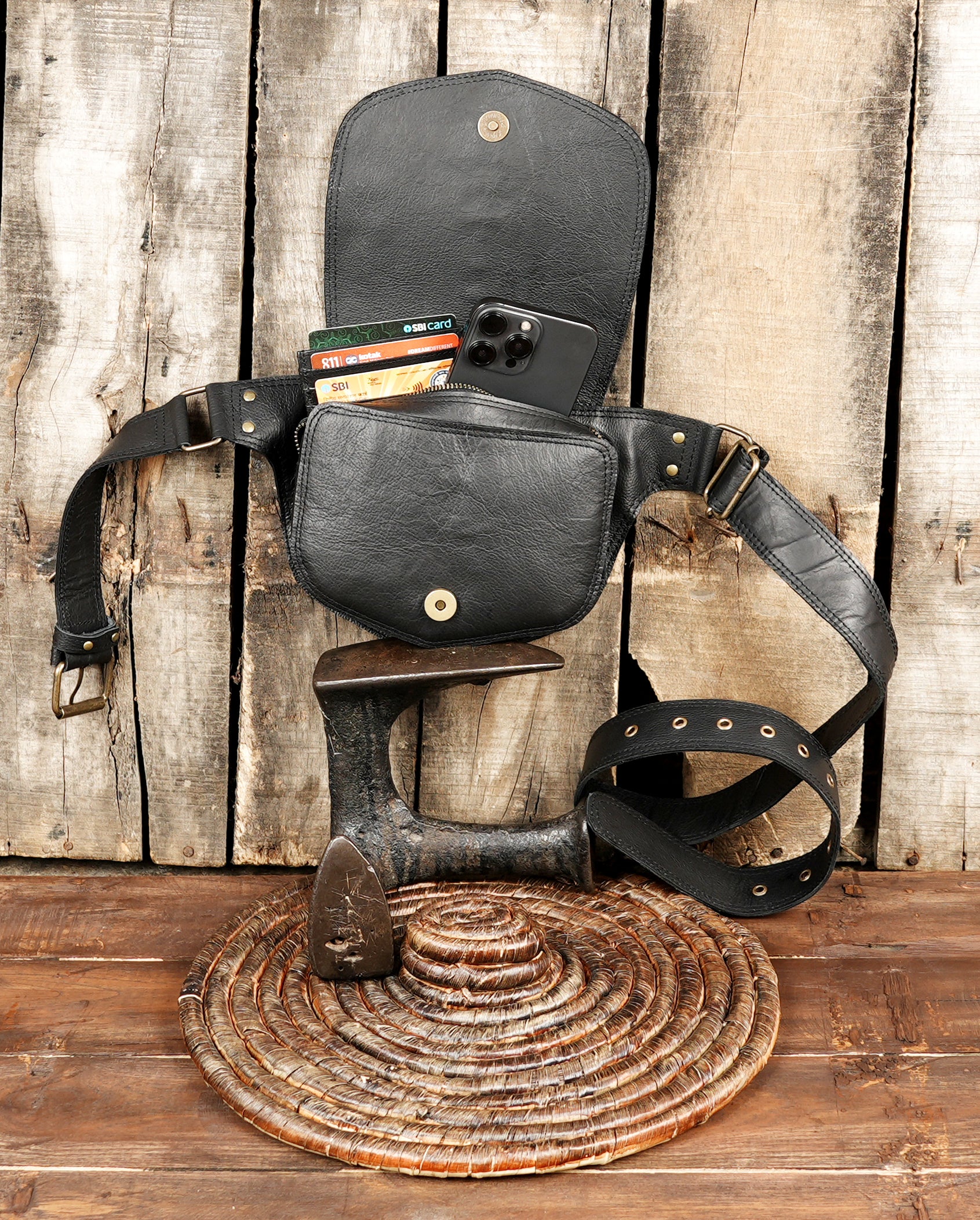 Comfortable hands-free black waist pack for hiking and travel