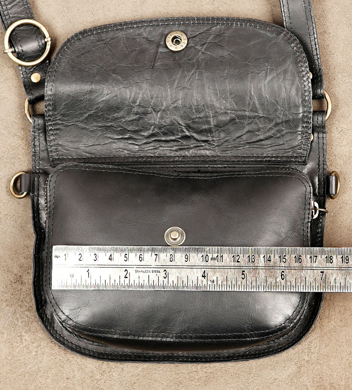 Black Leather Festival Chest Bag with Decorative V Shape Leather Panel