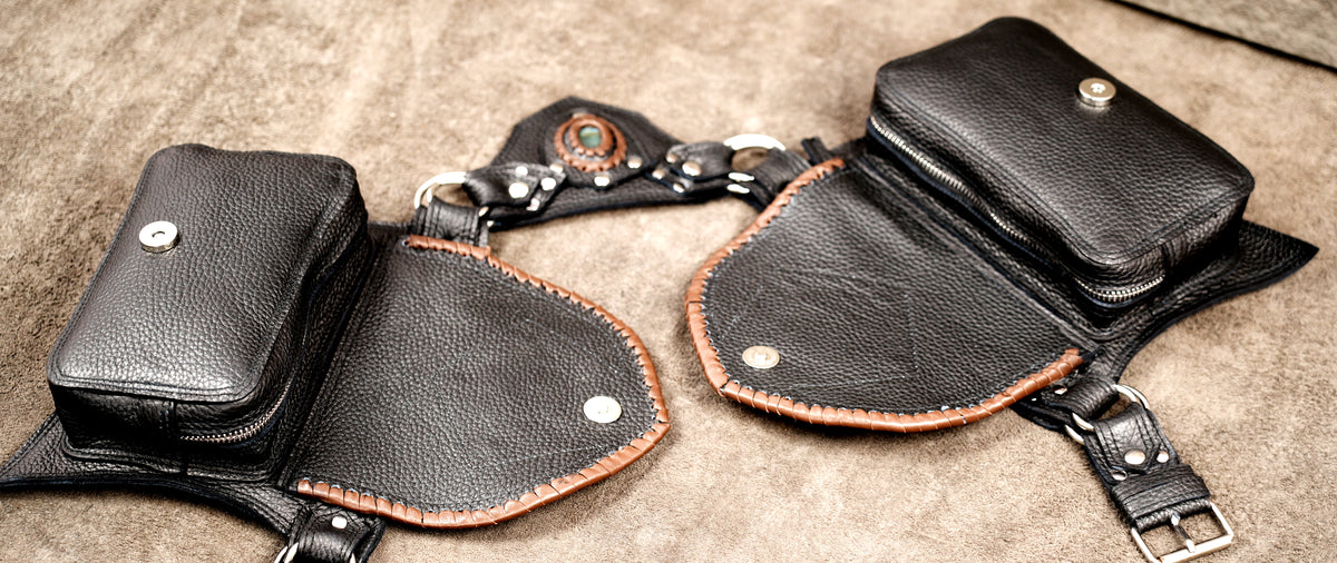 Convention cosplay belt with labradorite stones and zippers
