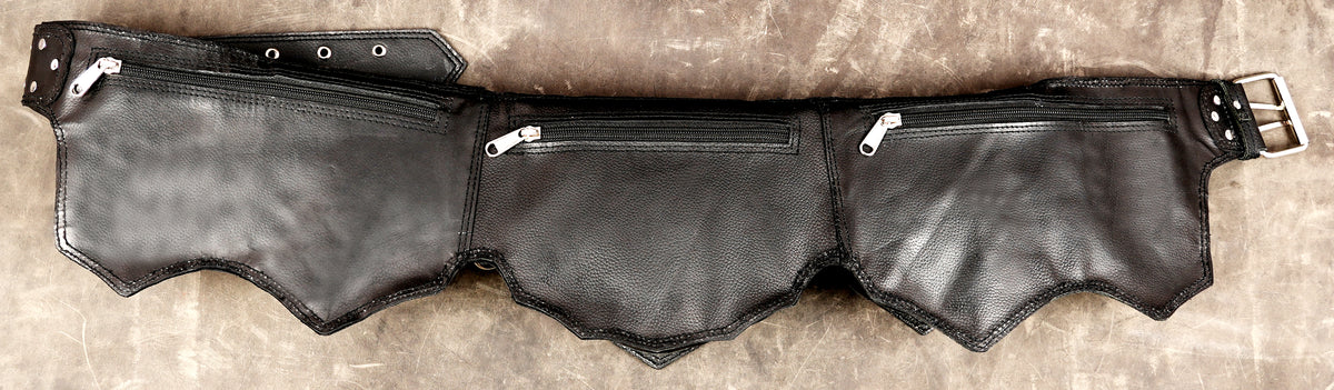 Convention ready leather belt with multiple compartments