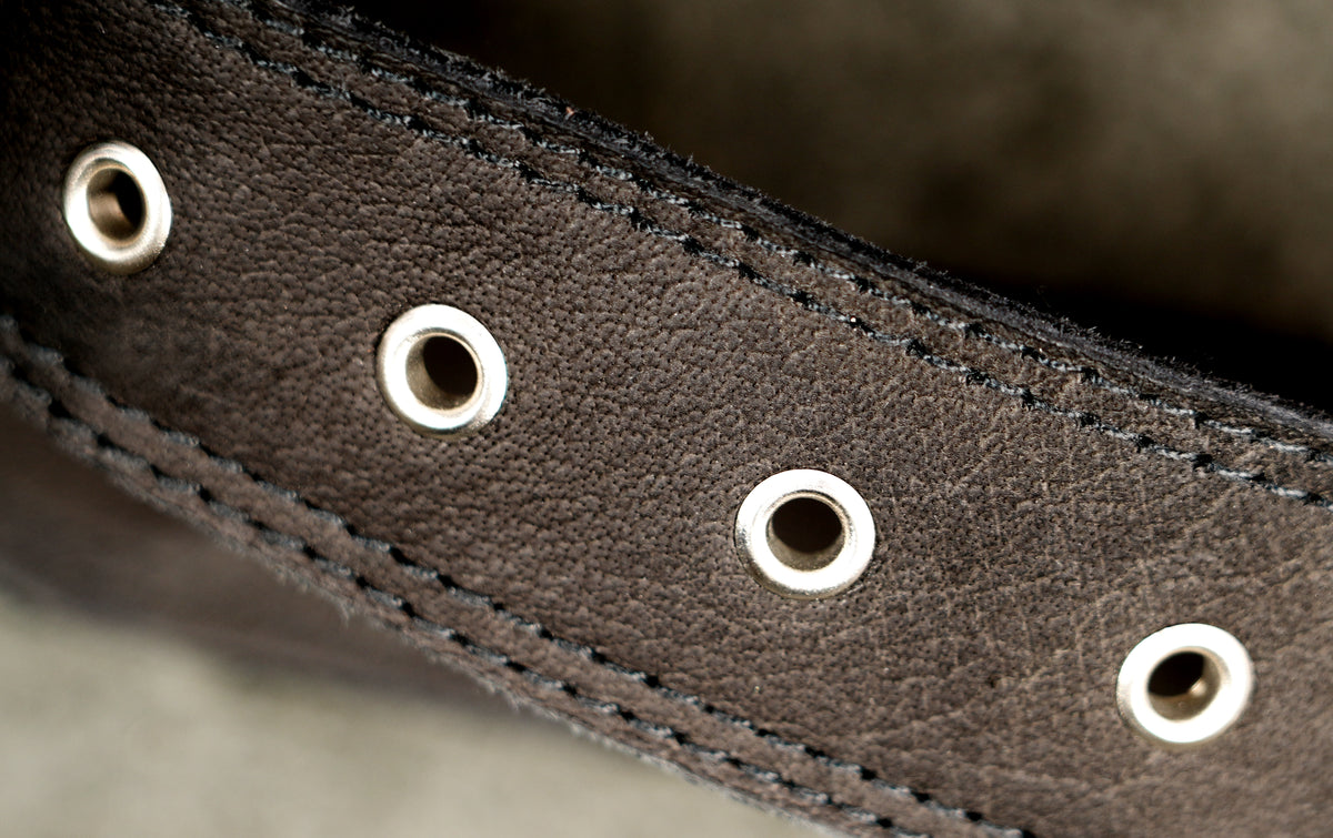 Convertible leather waist to thigh bag, full display