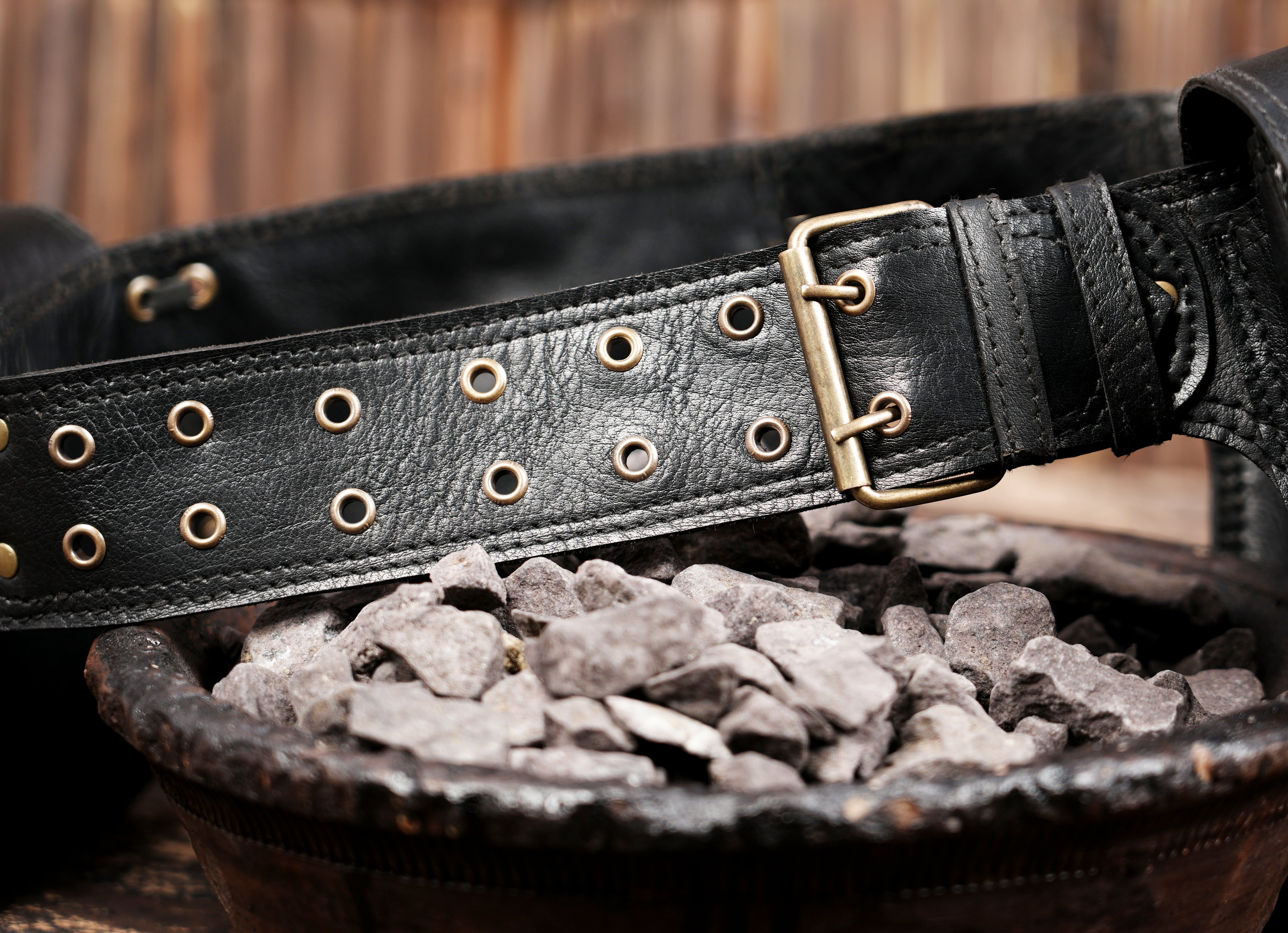 Handmade leather utility belt with gemstone accent and pouches