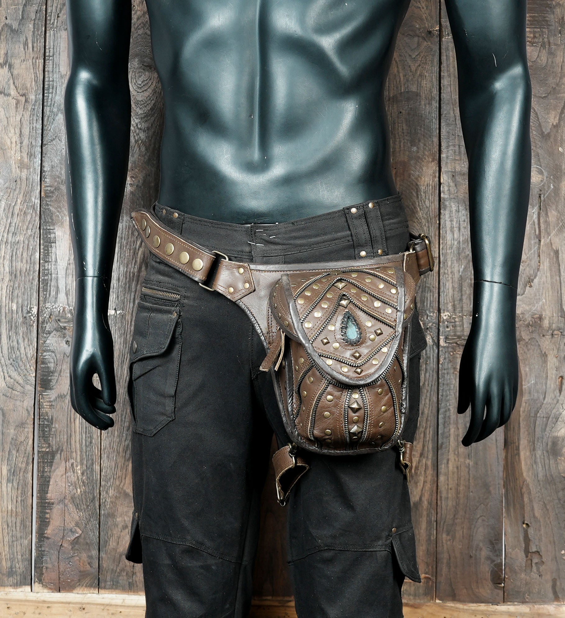Artisan leather waist thigh belt with detailed finish