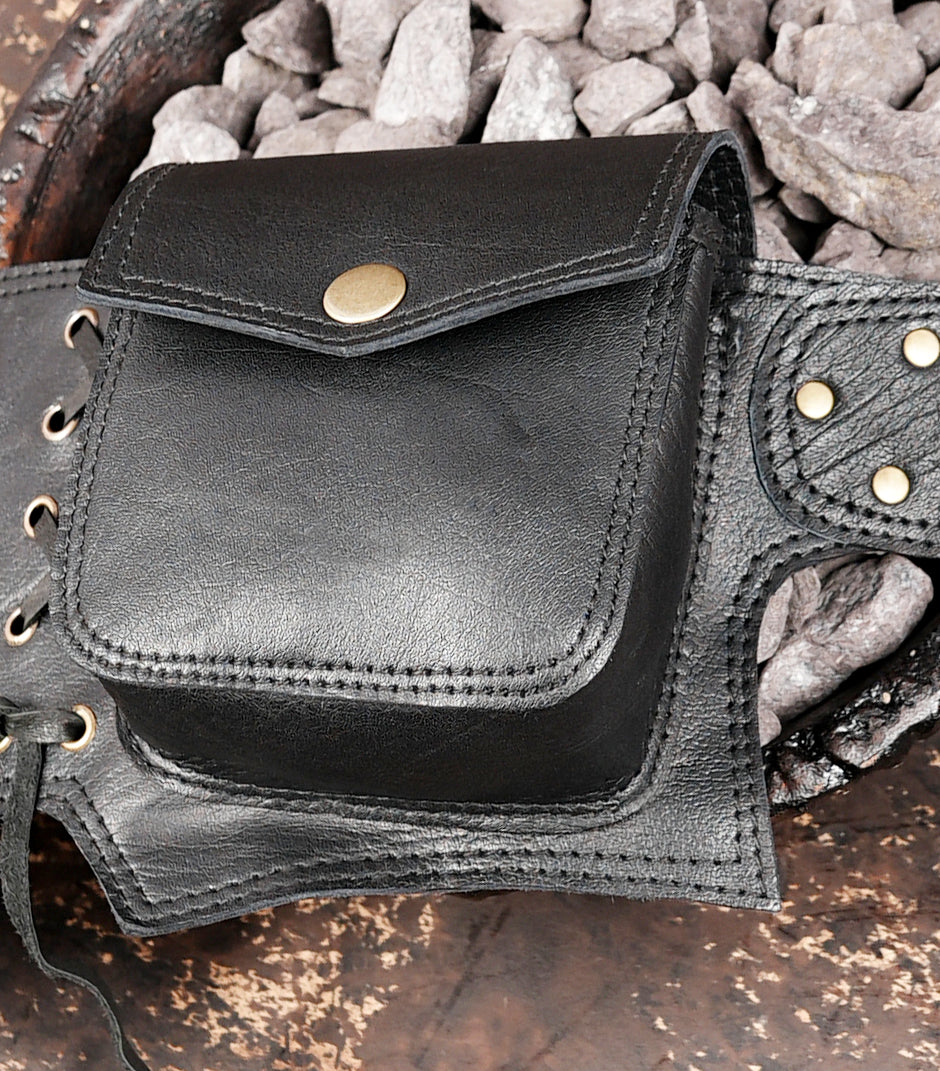 Handmade leather waist pack with adjustable buckle strap
