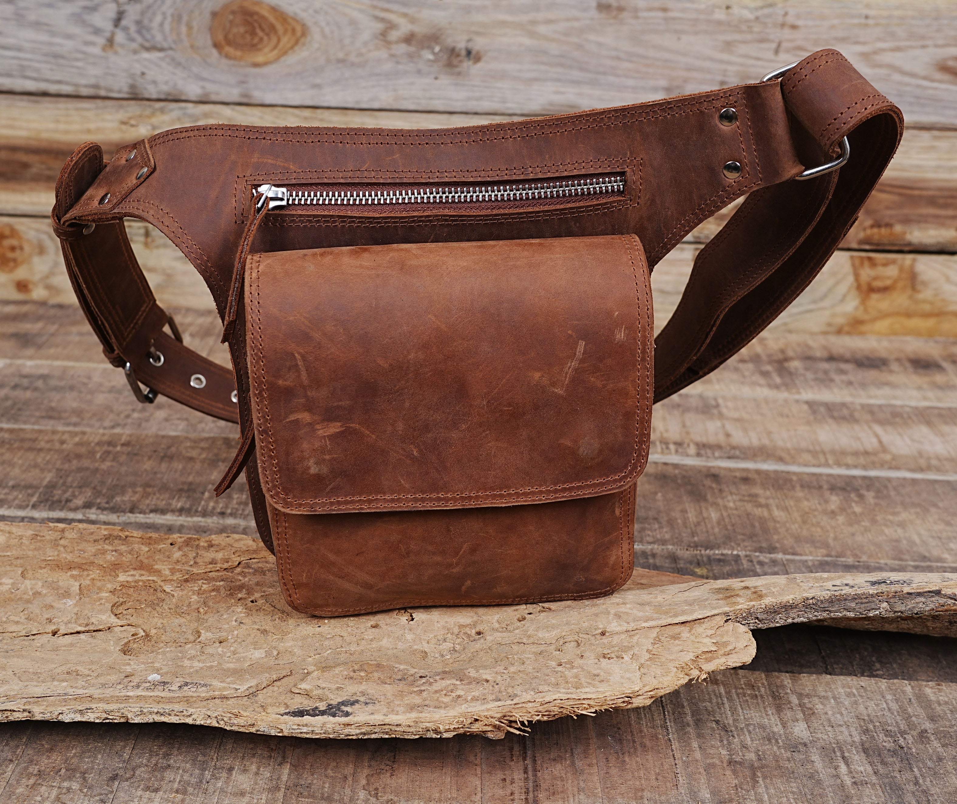 Unique Handmade leather Waist Bag with Adjustable belt Pouch || Hip Bag ||